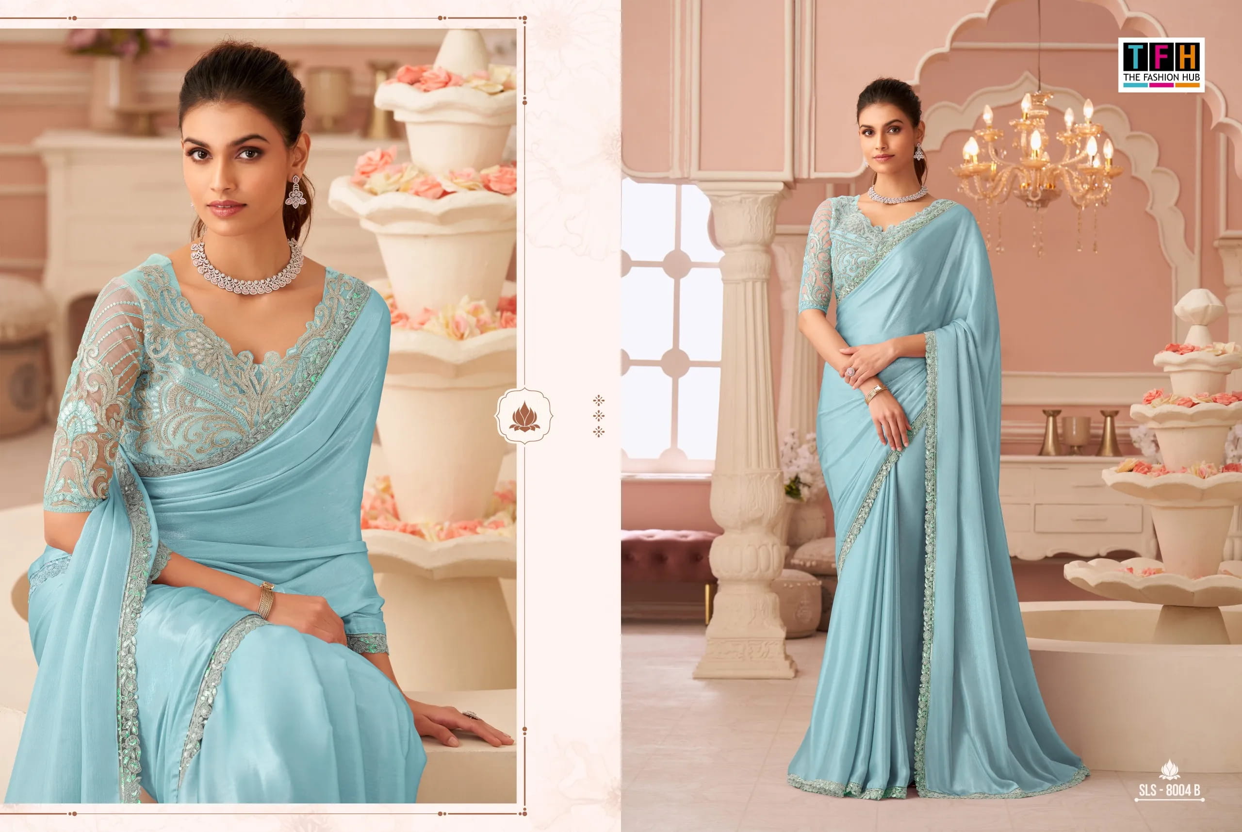 Buy Silver Chiffon Shimmer Premium Saree in Surat - Reseller Bazzar