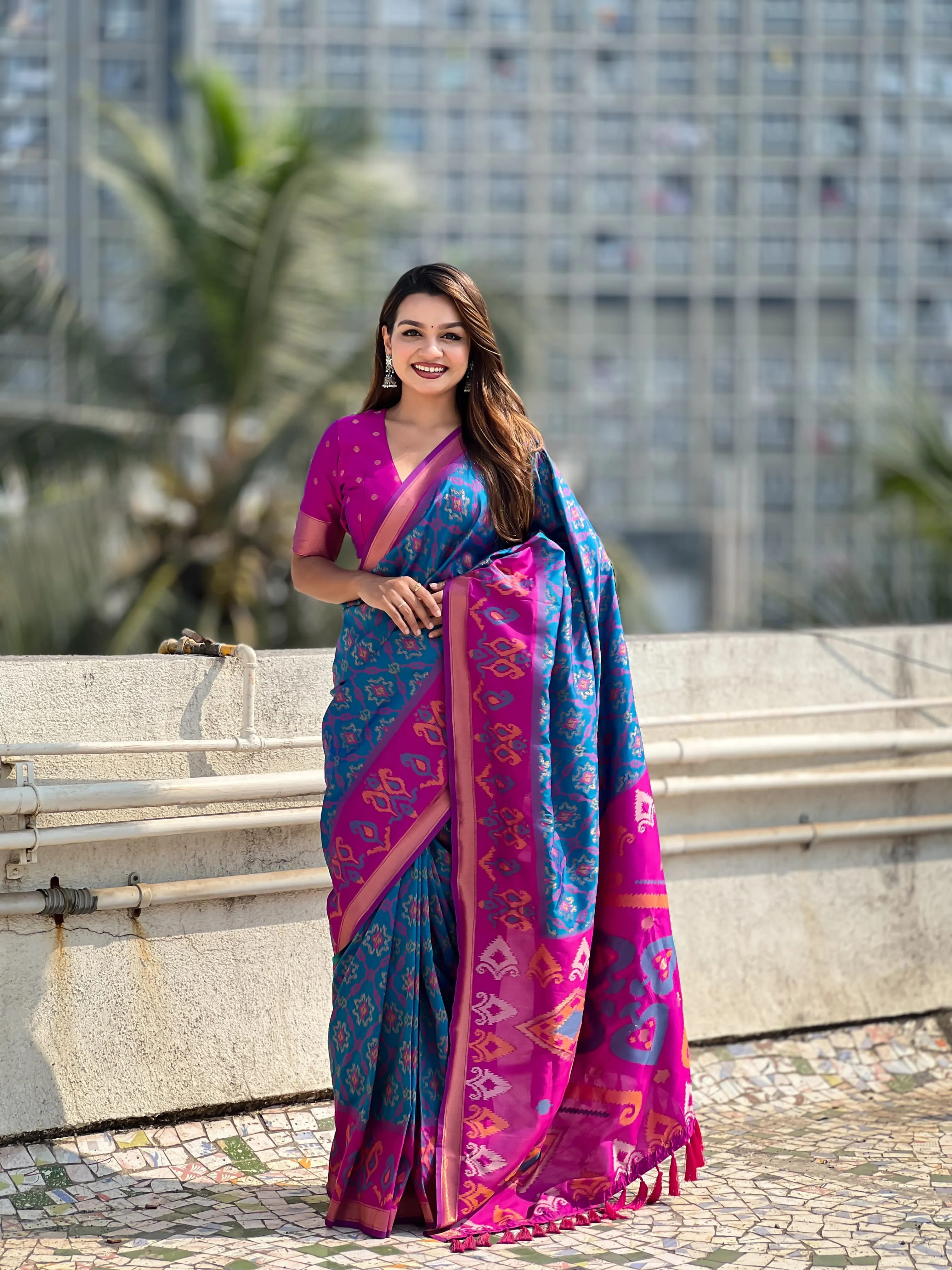 Buy Satarangi Ikkat Premium Saree in Surat - Reseller Bazzar