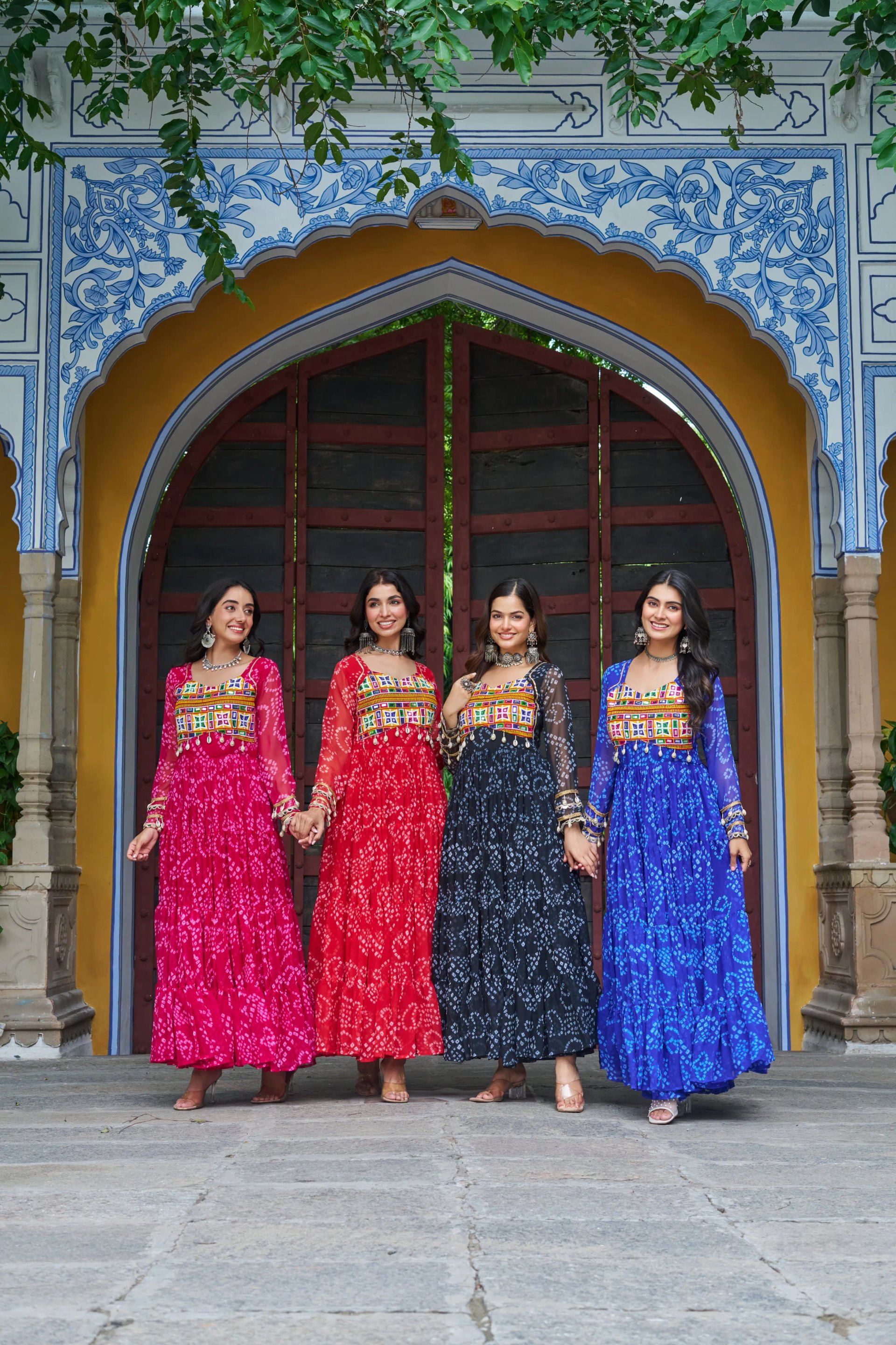 Bandhani Print Faux Georgette Navratri Gown with Kutchi Work in Surat