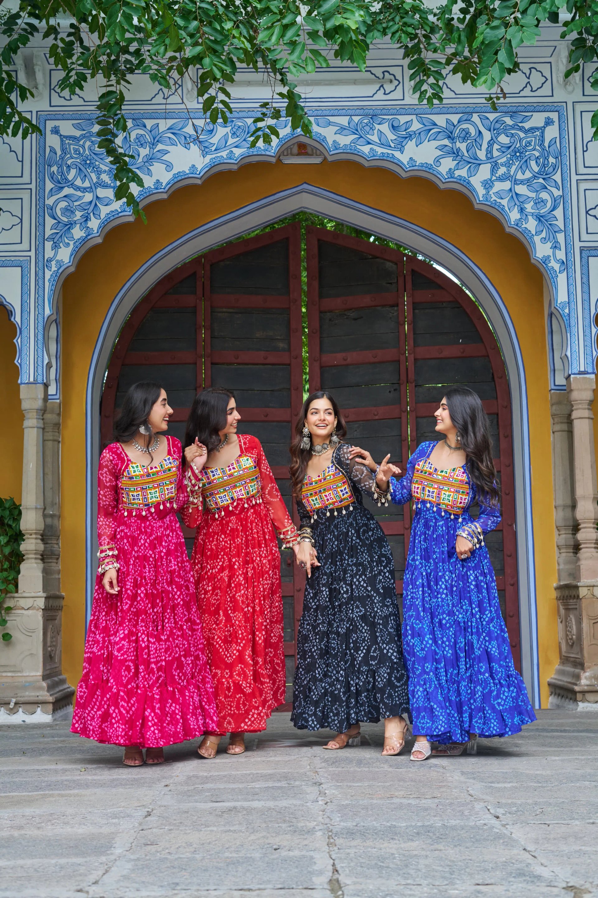 Bandhani Print Faux Georgette Navratri Gown with Kutchi Work in Surat