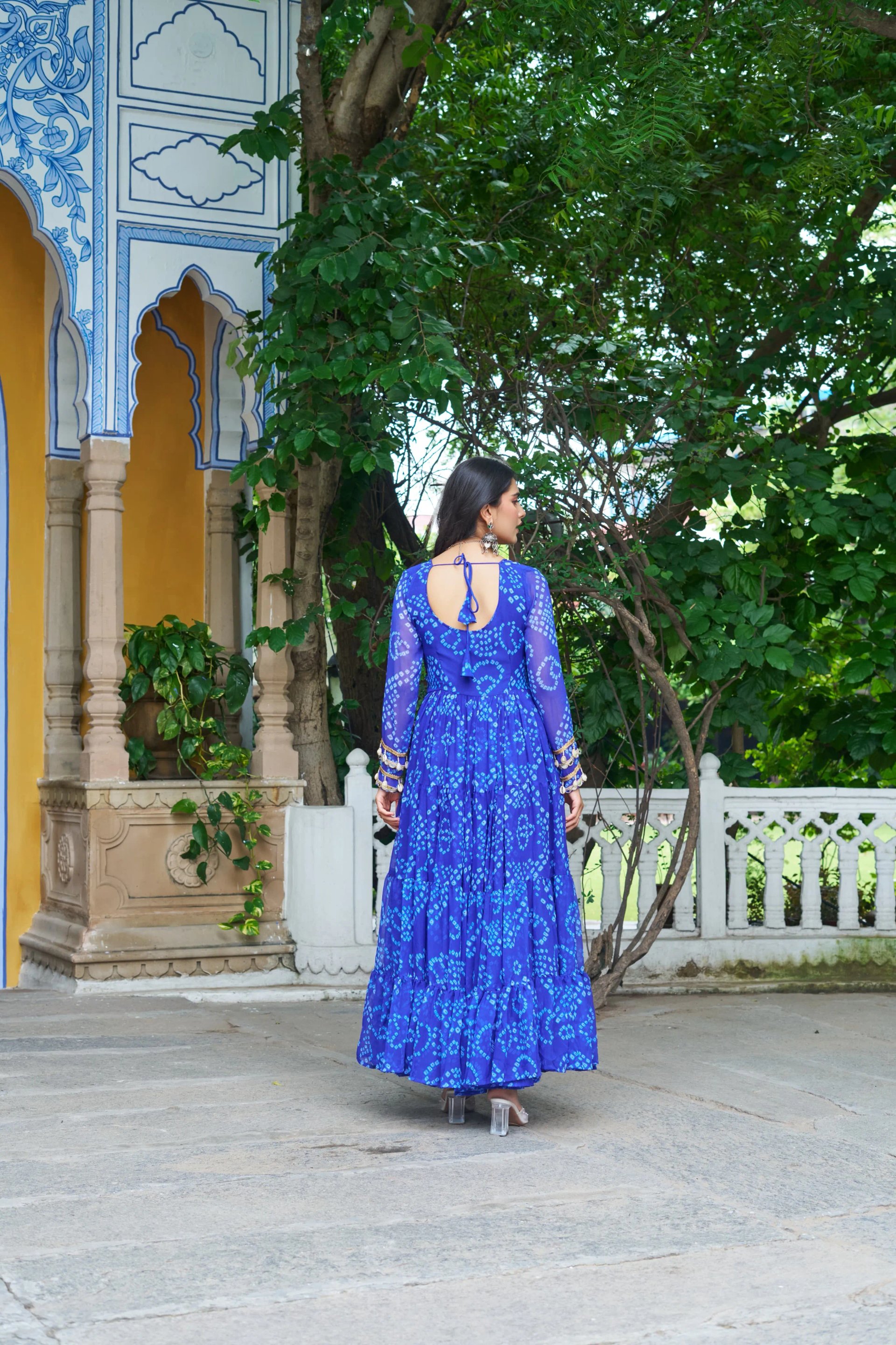 Bandhani Print Faux Georgette Navratri Gown with Kutchi Work in Surat
