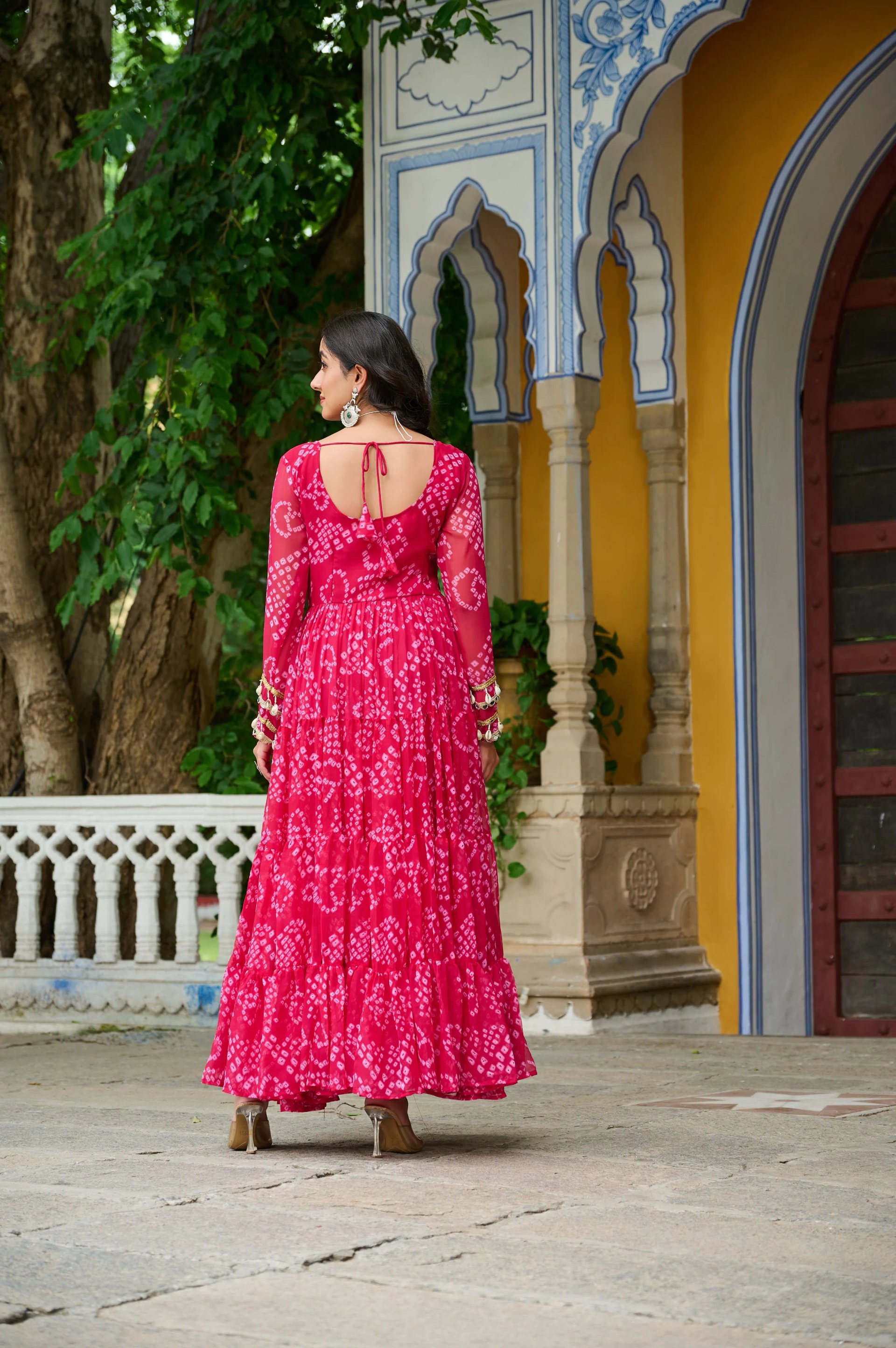 Bandhani Print Faux Georgette Navratri Gown with Kutchi Work in Surat