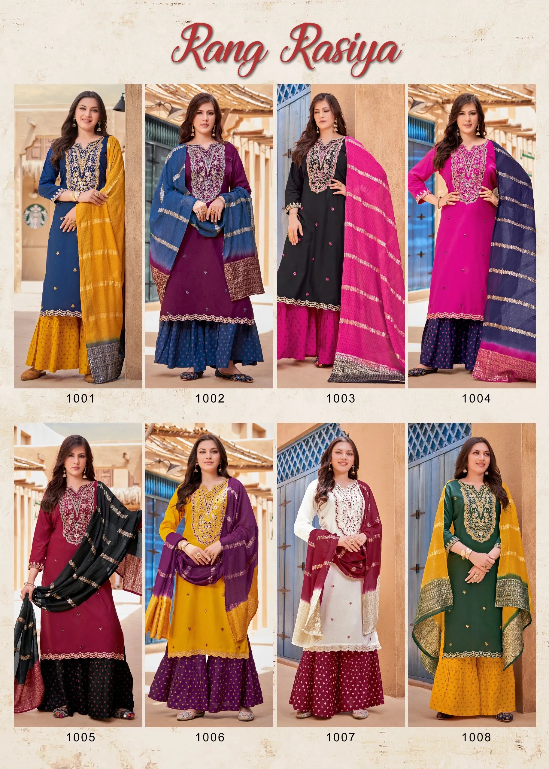 Rang Rasiya Rayon Salwar Suit with Embroidered Sharara in Surat