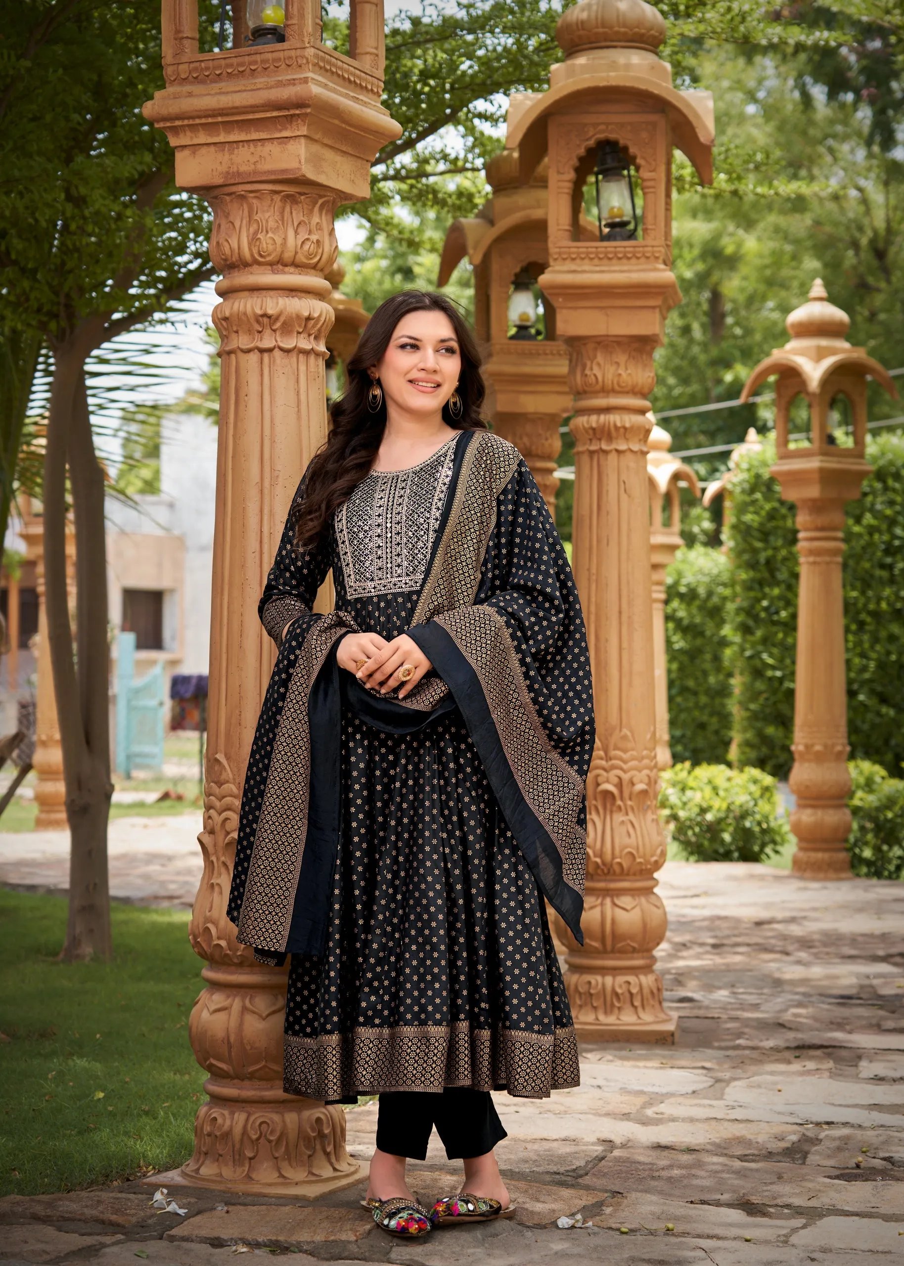 Gauri Rayon Salwar Suit with Heavy Embroidery & Foil Print in Surat