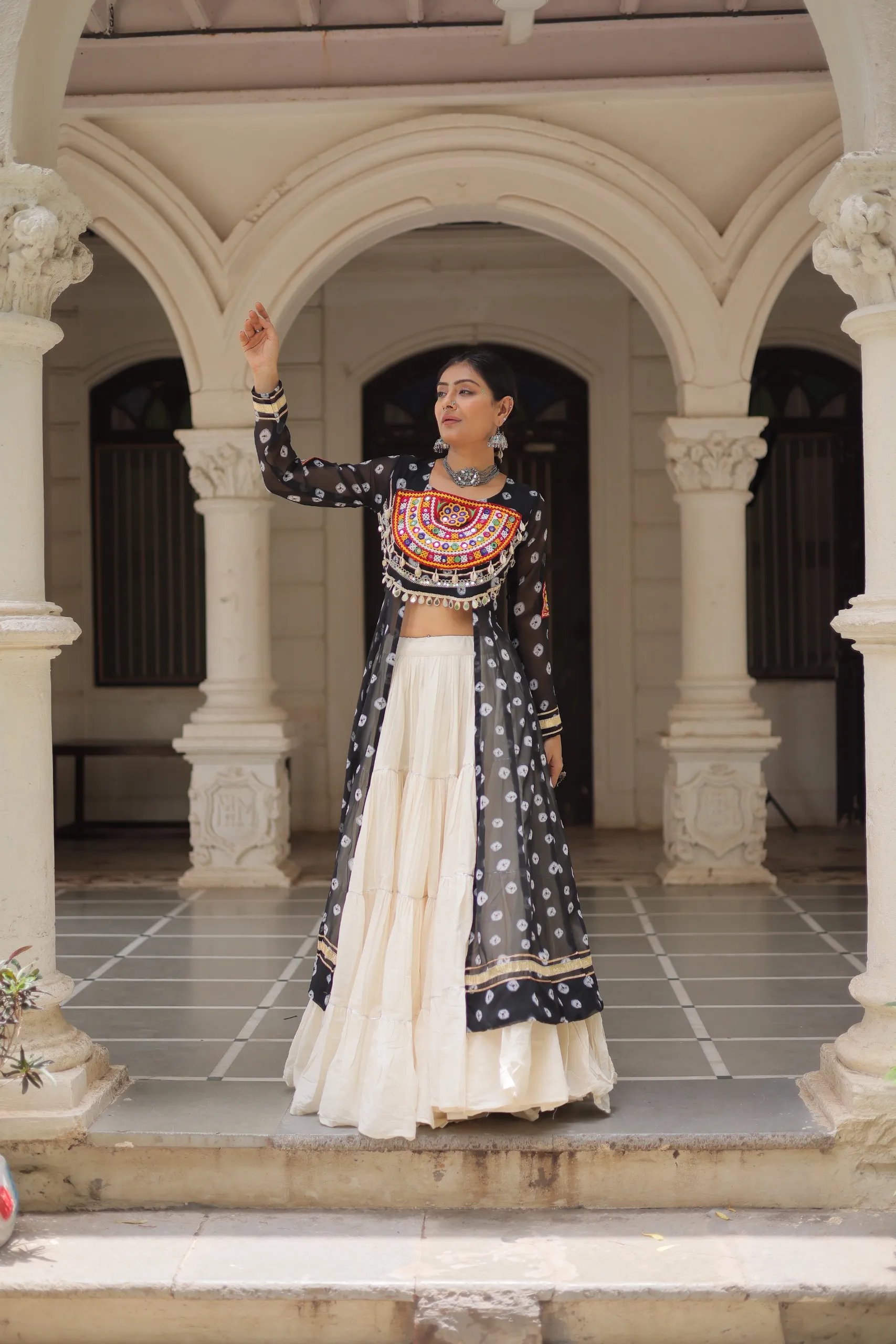 Designer Navratri Kora Cotton Lehenga Choli with Kutchi Work in Surat