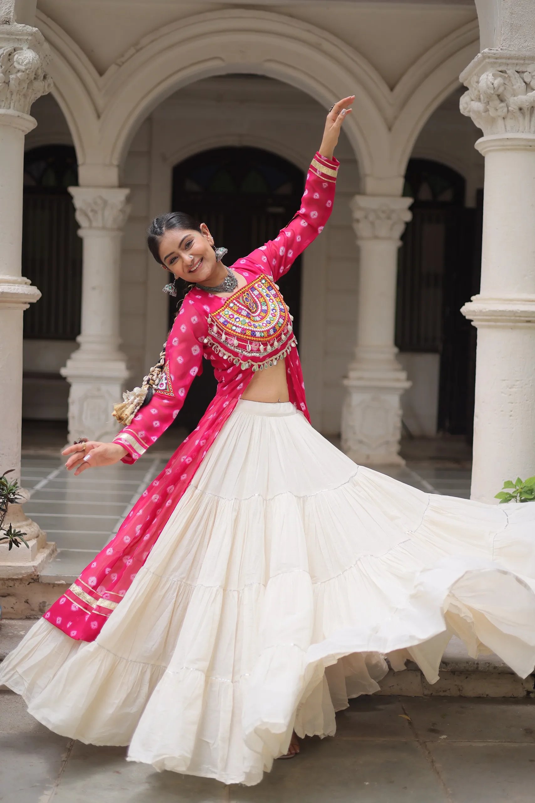 Designer Navratri Kora Cotton Lehenga Choli with Kutchi Work in Surat