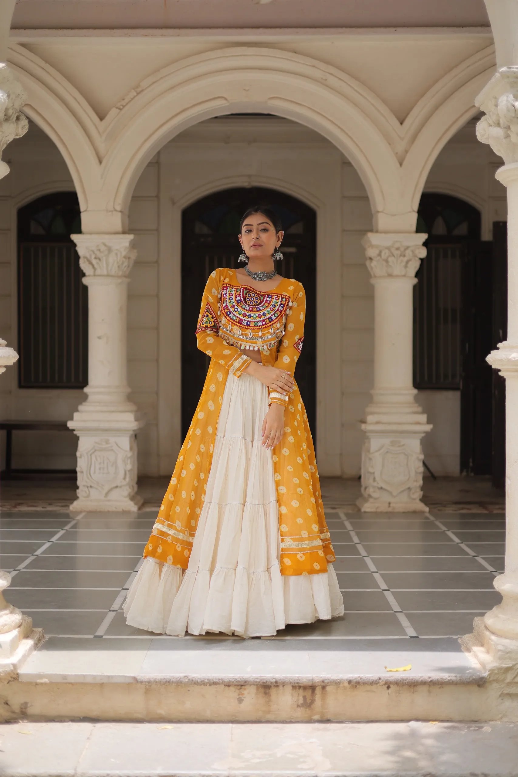 Designer Navratri Kora Cotton Lehenga Choli with Kutchi Work in Surat