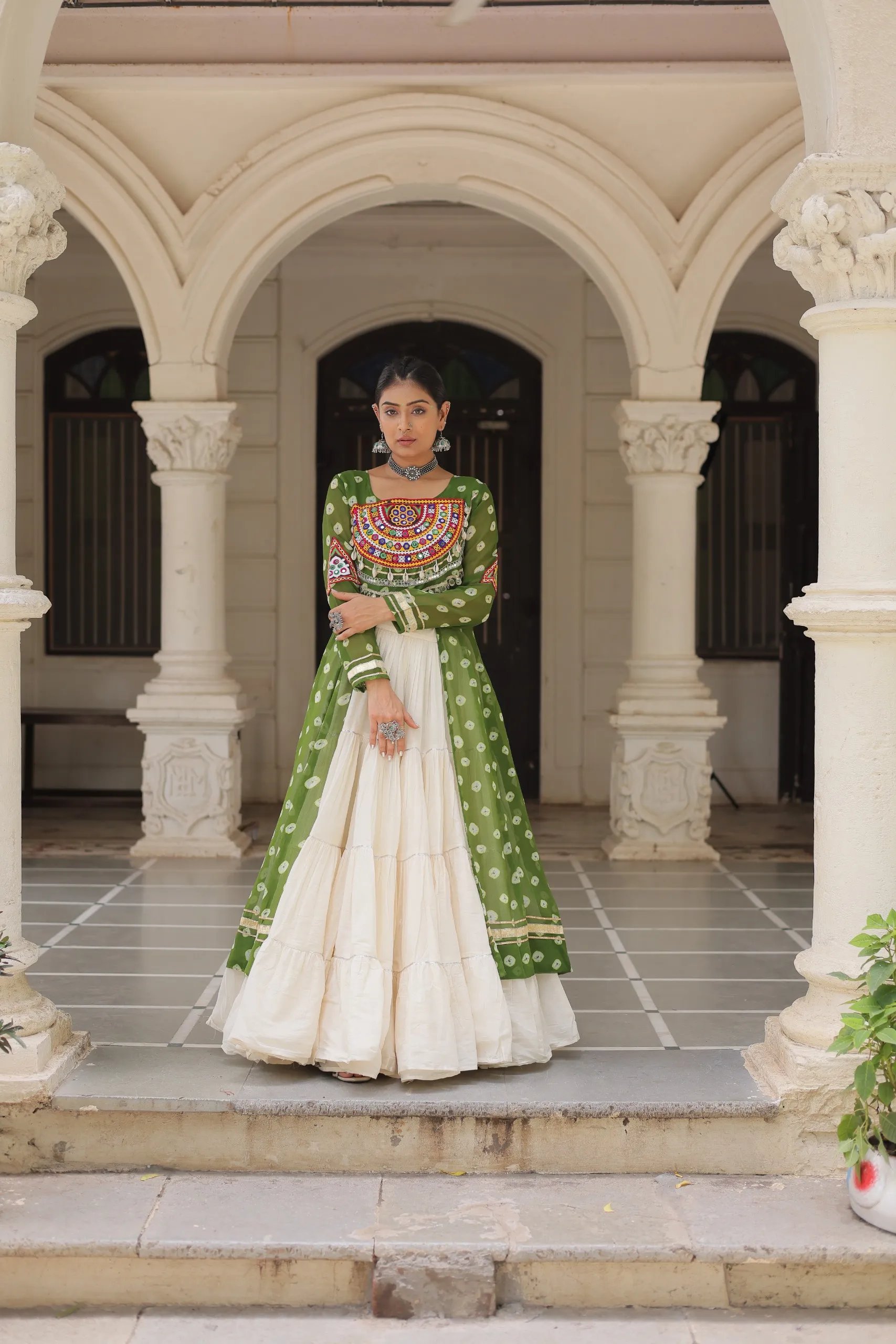 Designer Navratri Kora Cotton Lehenga Choli with Kutchi Work in Surat