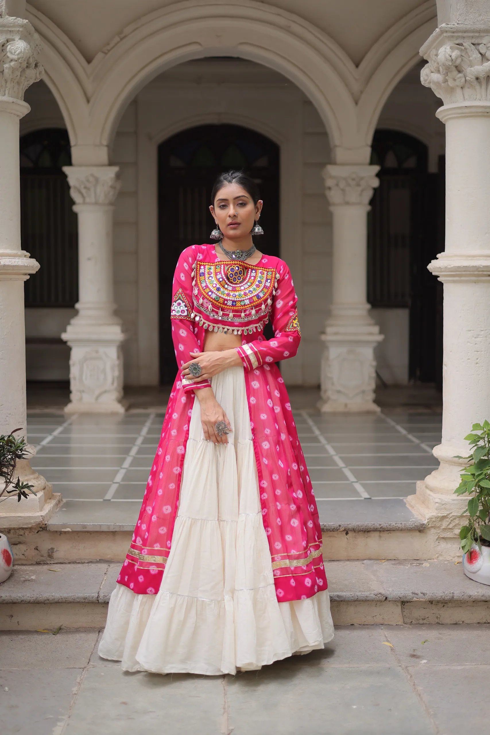 Designer Navratri Kora Cotton Lehenga Choli with Kutchi Work in Surat