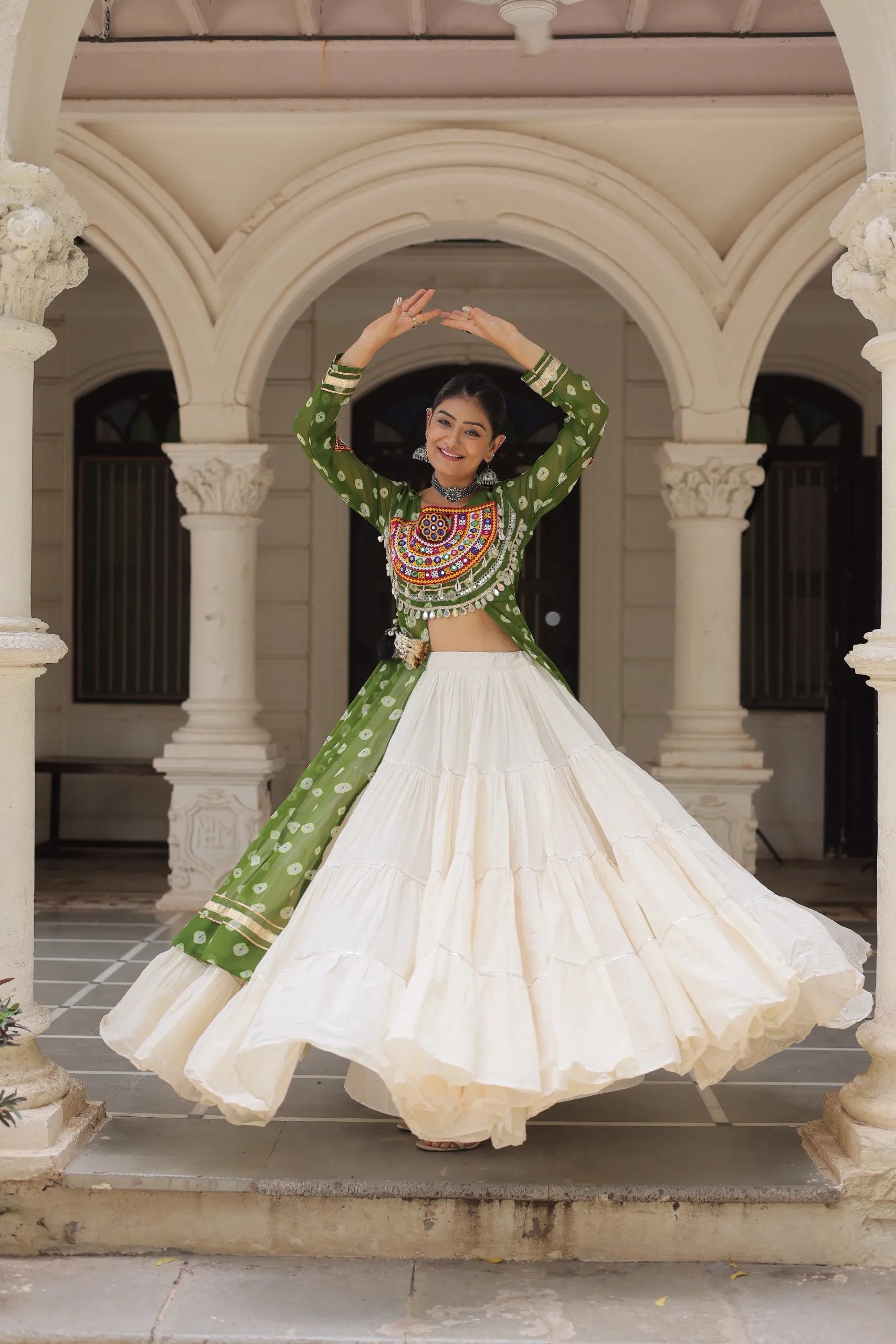 Designer Navratri Kora Cotton Lehenga Choli with Kutchi Work in Surat