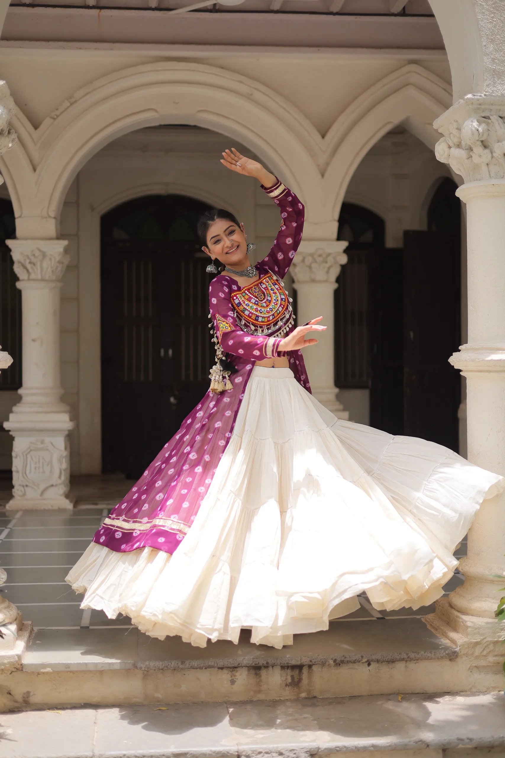 Designer Navratri Kora Cotton Lehenga Choli with Kutchi Work in Surat
