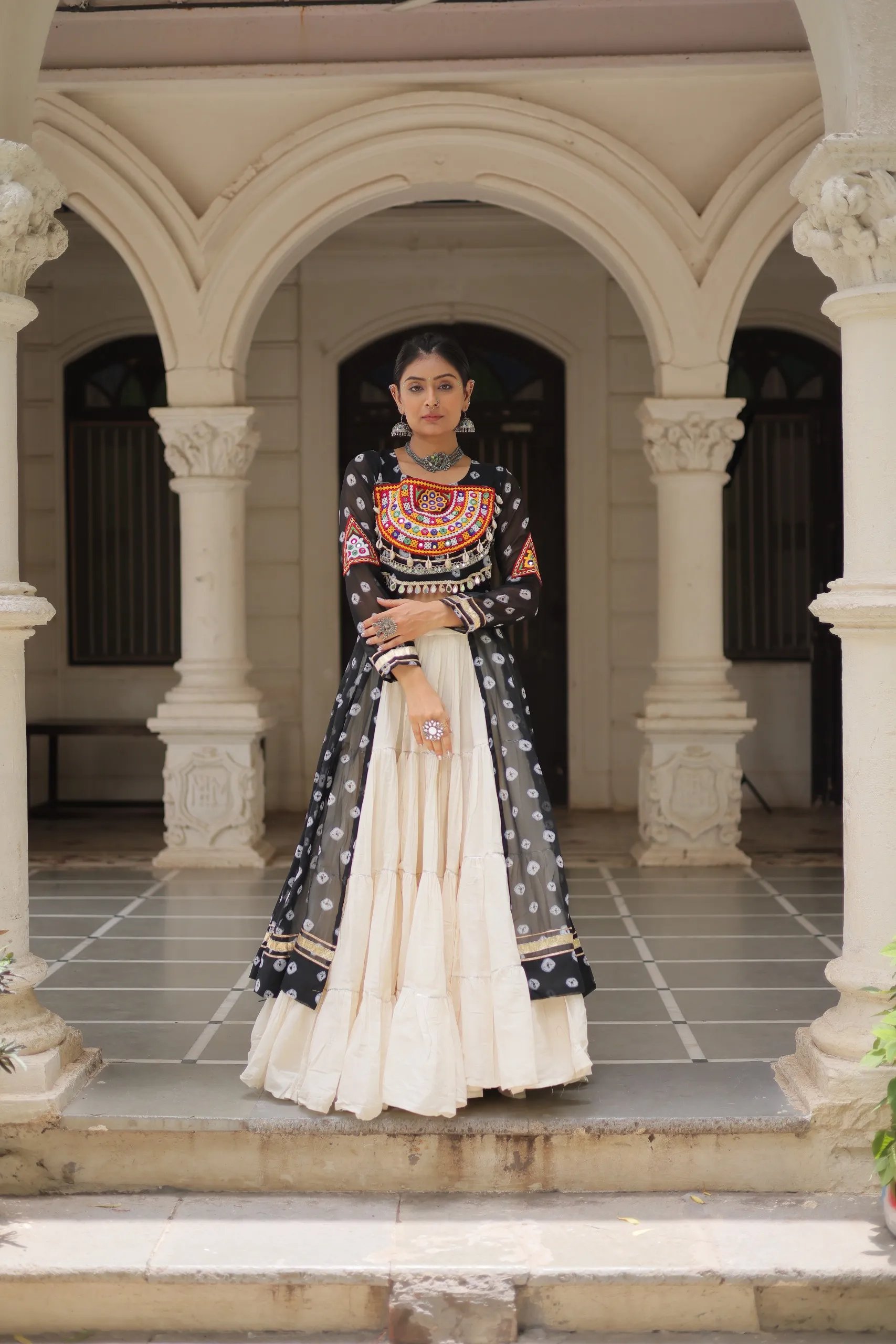 Designer Navratri Kora Cotton Lehenga Choli with Kutchi Work in Surat