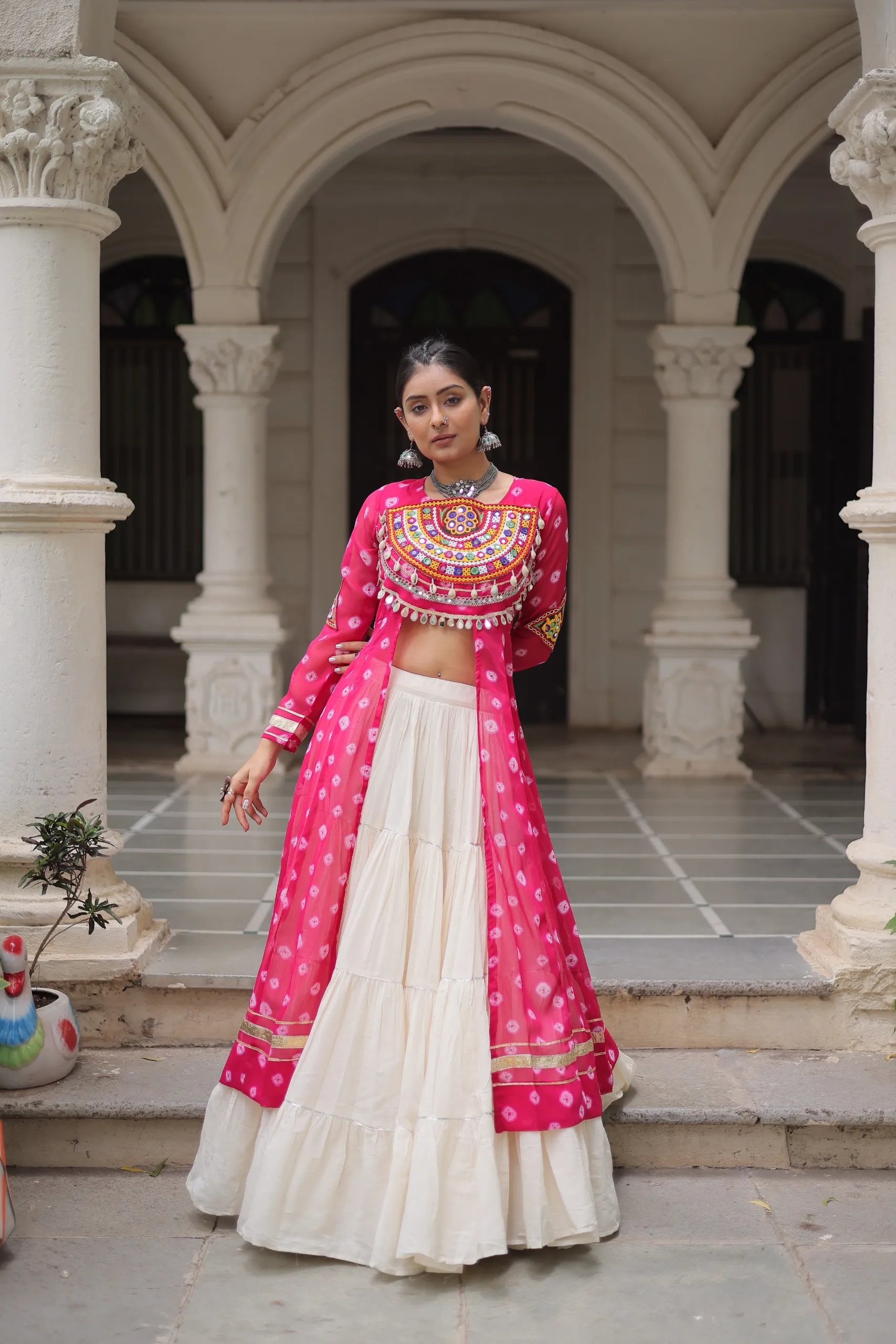 Designer Navratri Kora Cotton Lehenga Choli with Kutchi Work in Surat