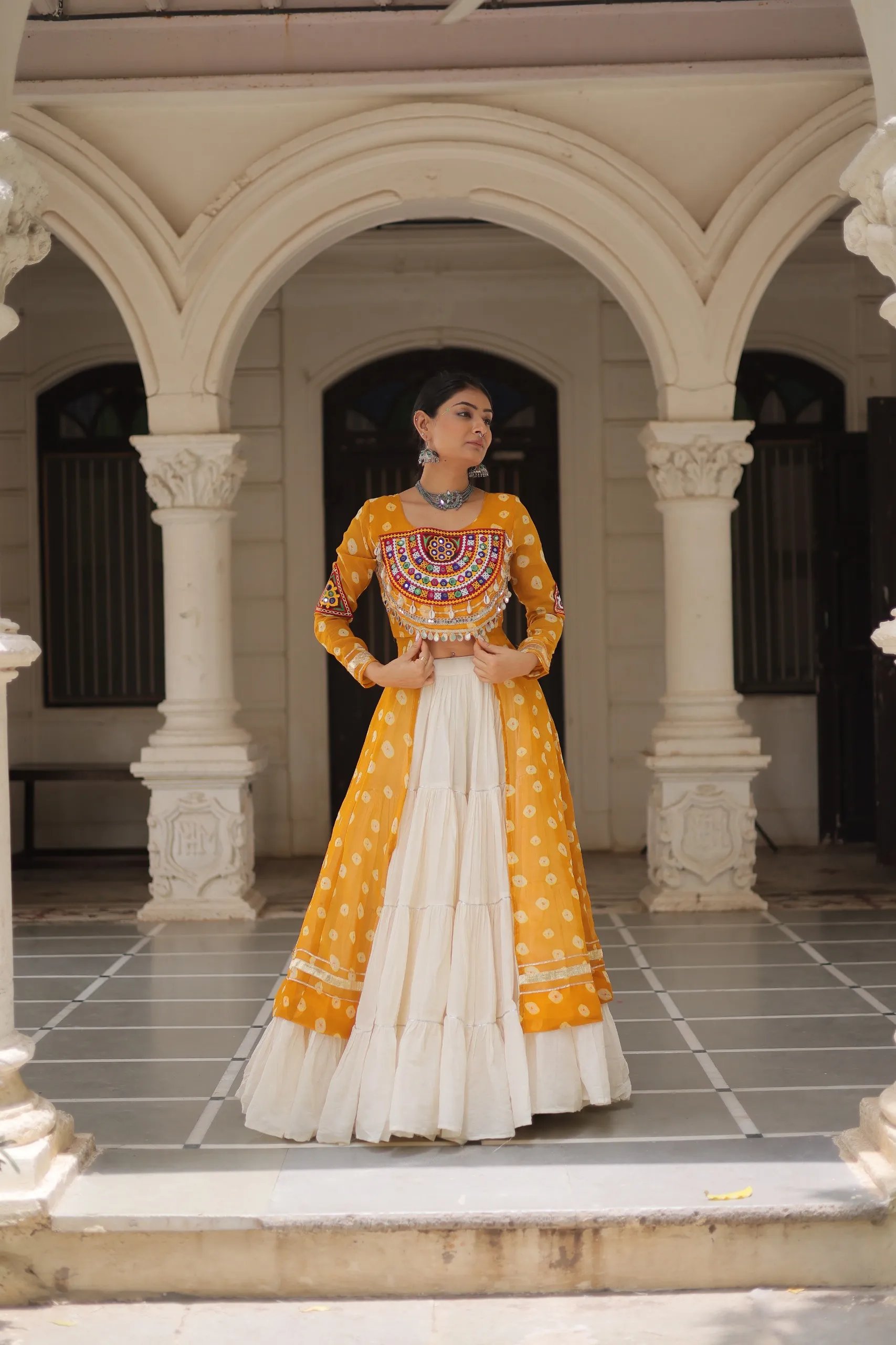 Designer Navratri Kora Cotton Lehenga Choli with Kutchi Work in Surat