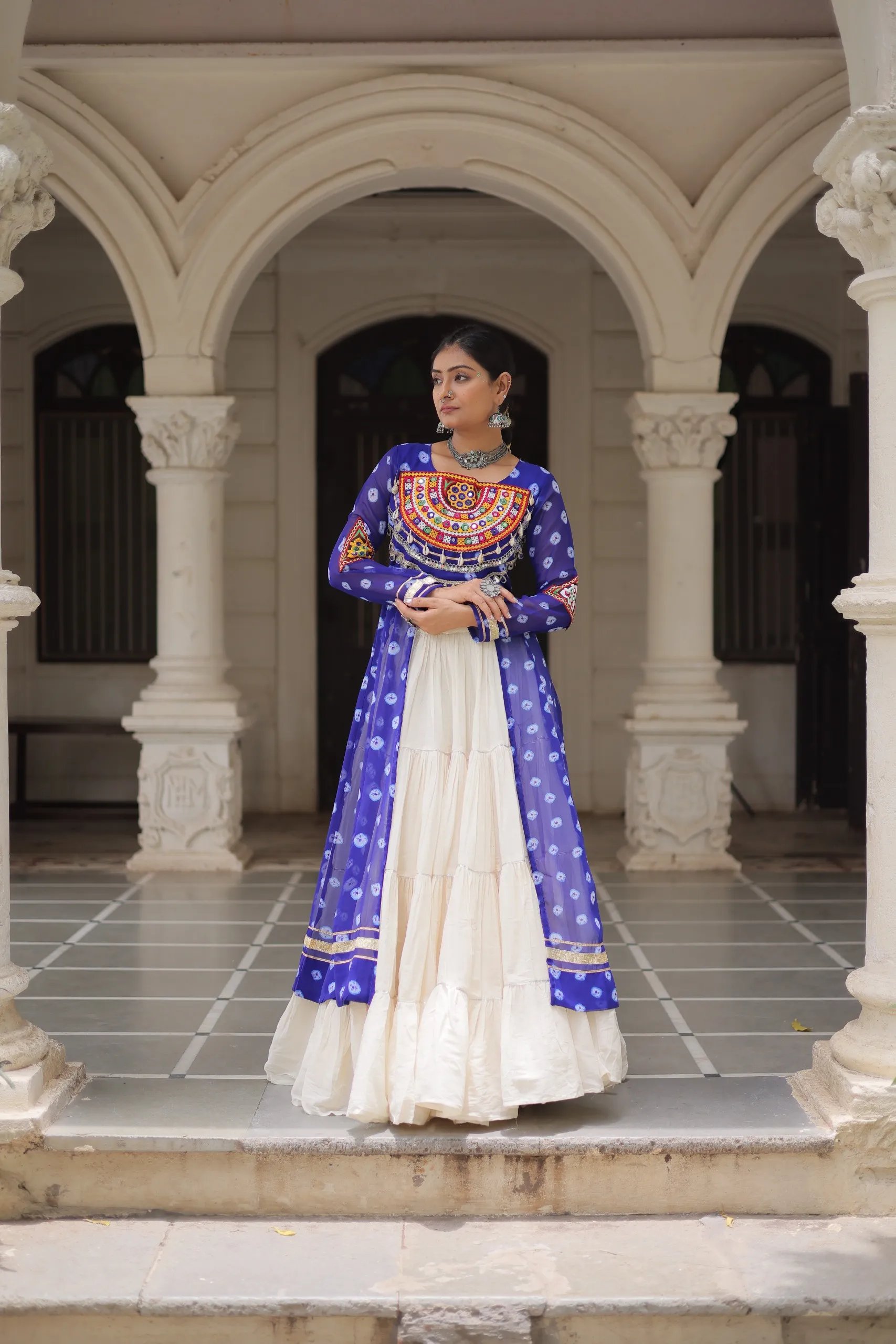 Designer Navratri Kora Cotton Lehenga Choli with Kutchi Work in Surat