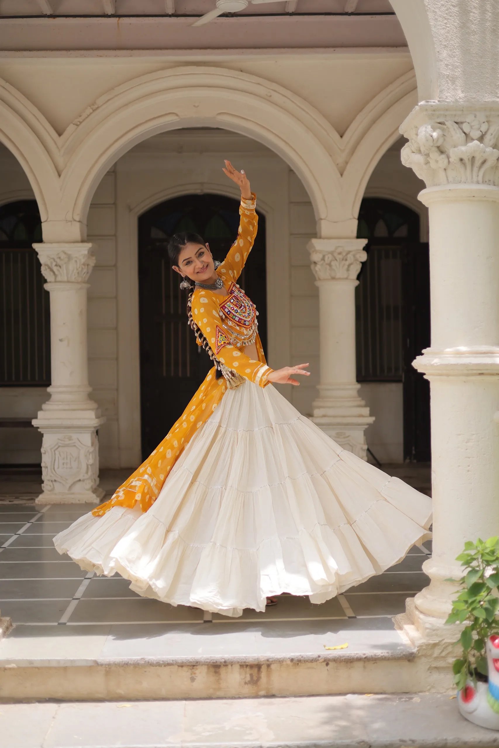Designer Navratri Kora Cotton Lehenga Choli with Kutchi Work in Surat