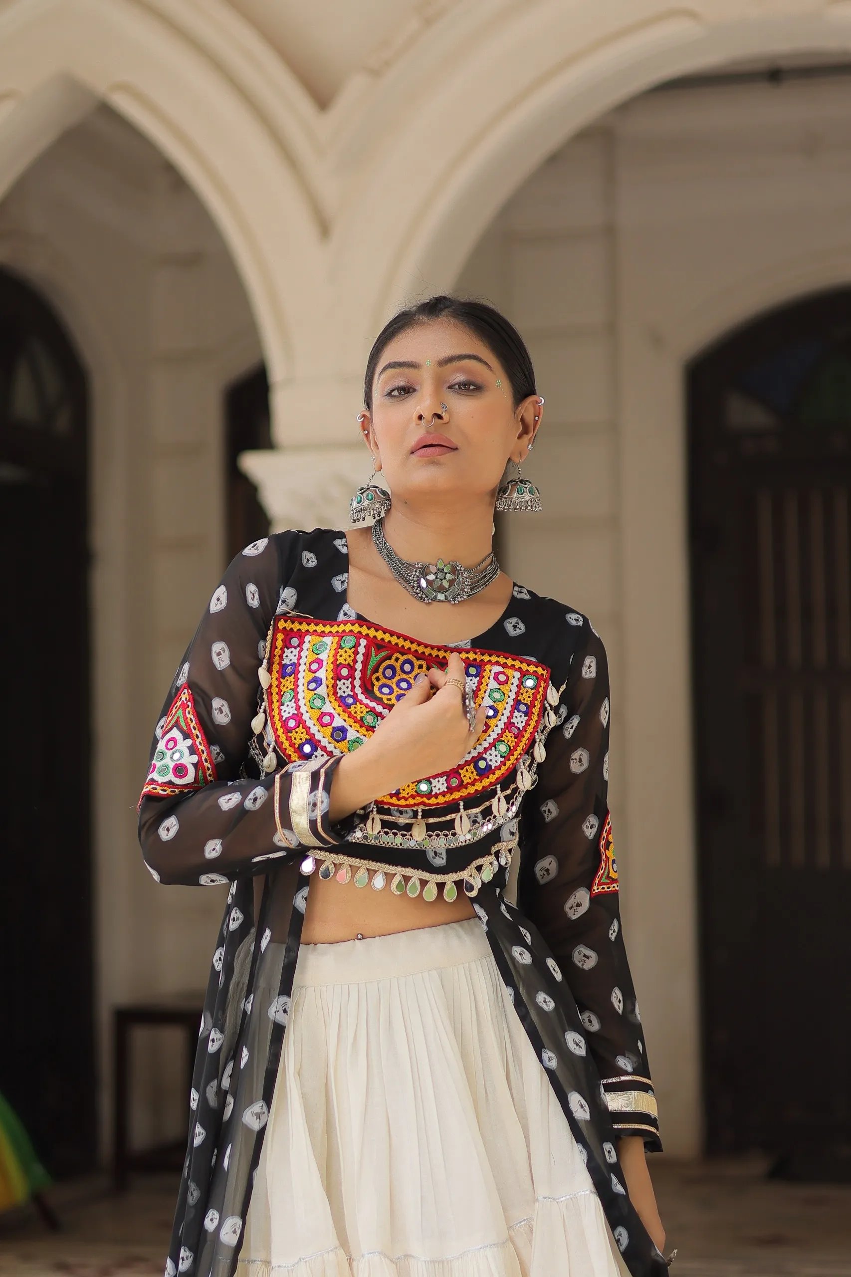 Designer Navratri Kora Cotton Lehenga Choli with Kutchi Work in Surat