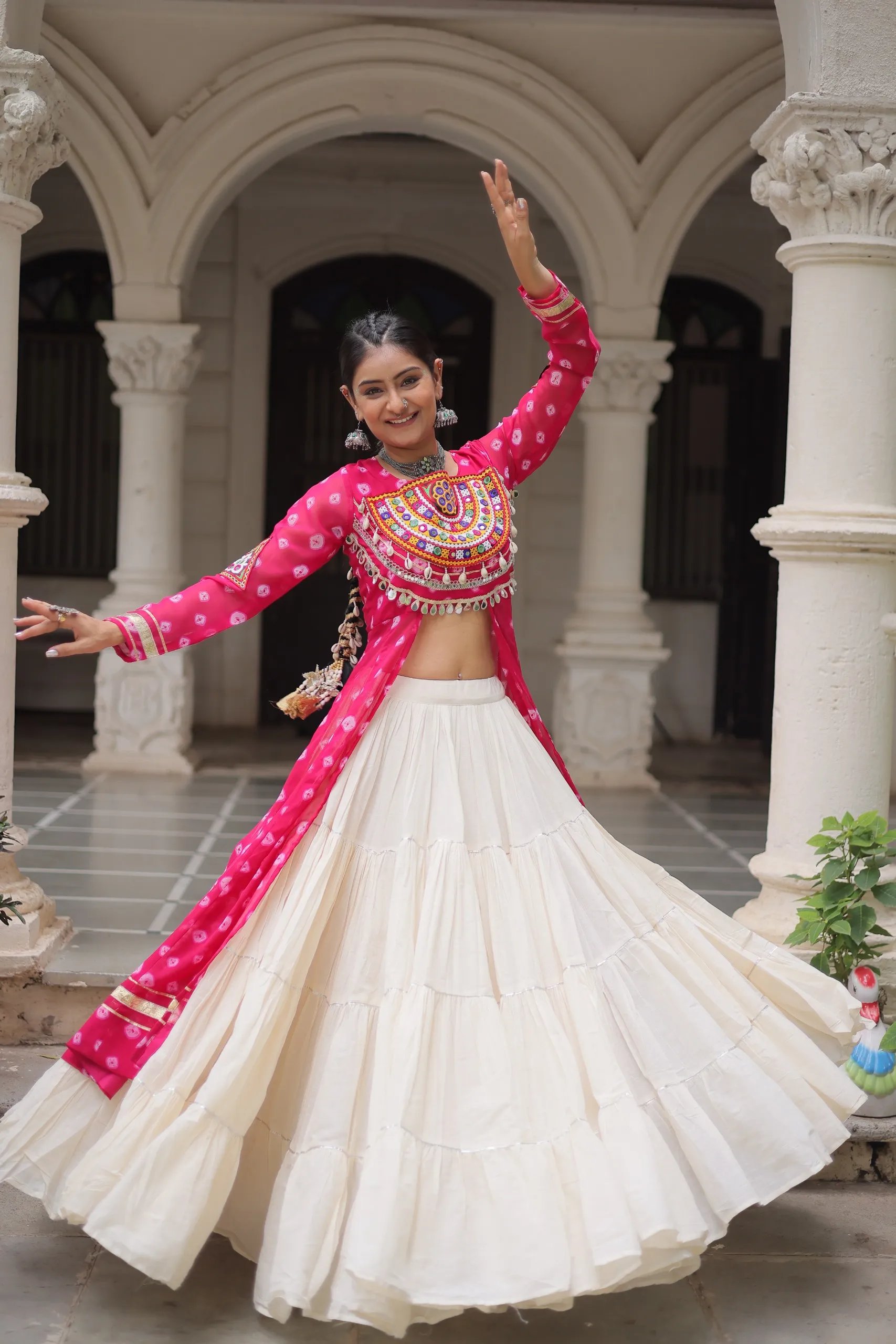 Designer Navratri Kora Cotton Lehenga Choli with Kutchi Work in Surat