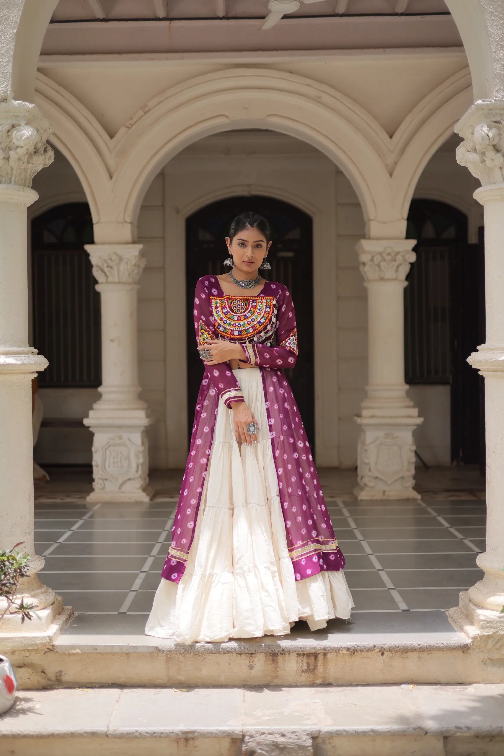 Designer Navratri Kora Cotton Lehenga Choli with Kutchi Work in Surat