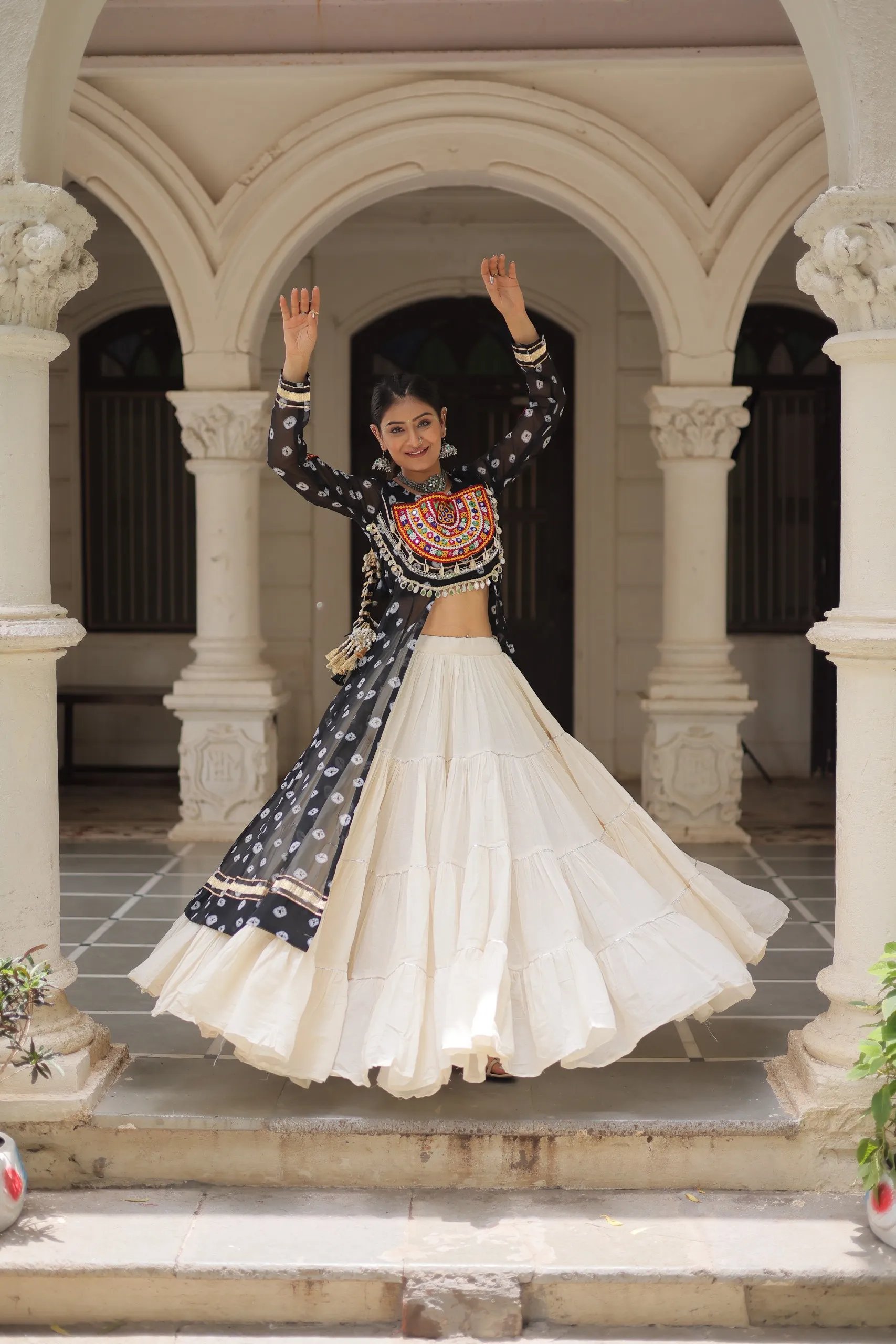 Designer Navratri Kora Cotton Lehenga Choli with Kutchi Work in Surat