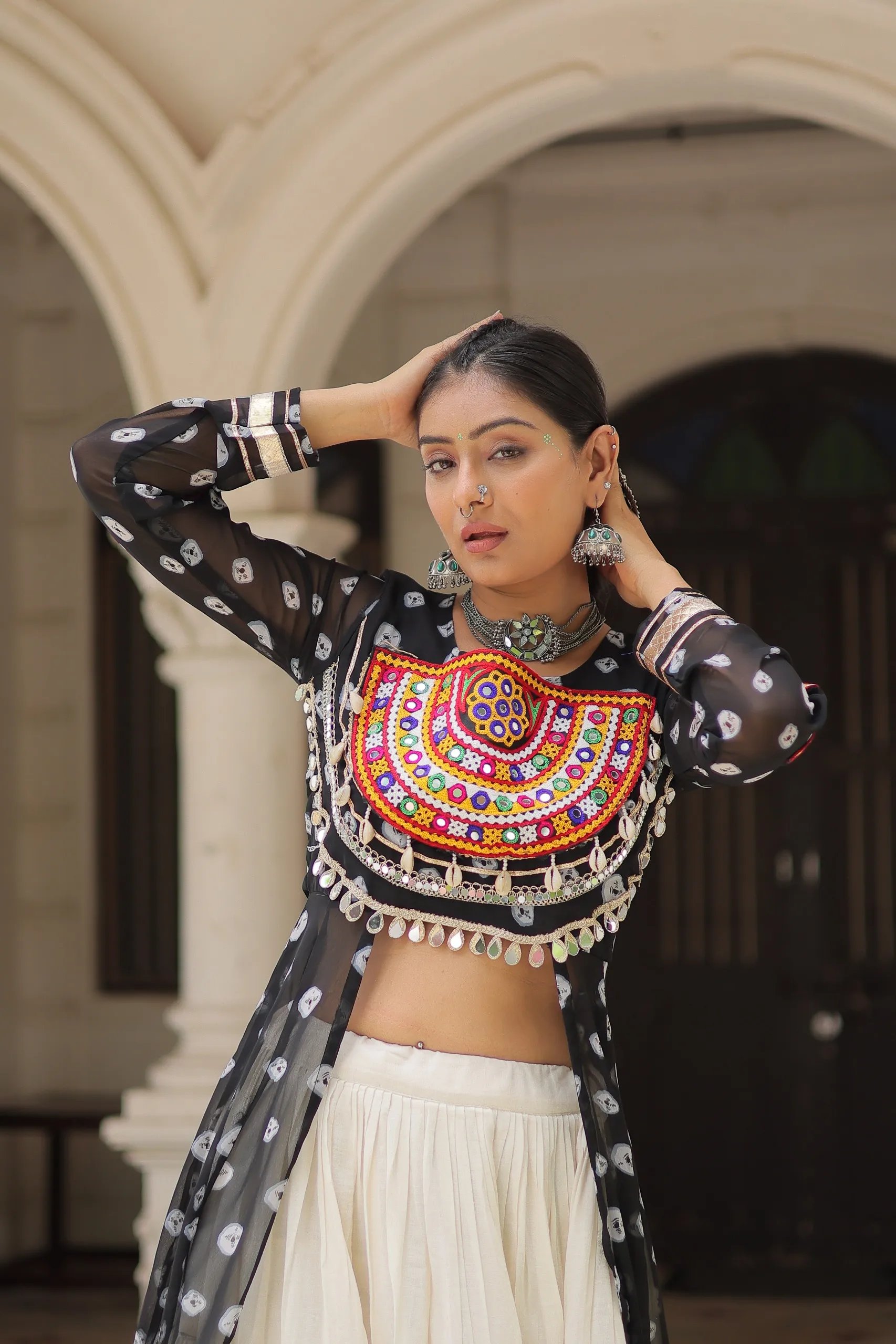 Designer Navratri Kora Cotton Lehenga Choli with Kutchi Work in Surat