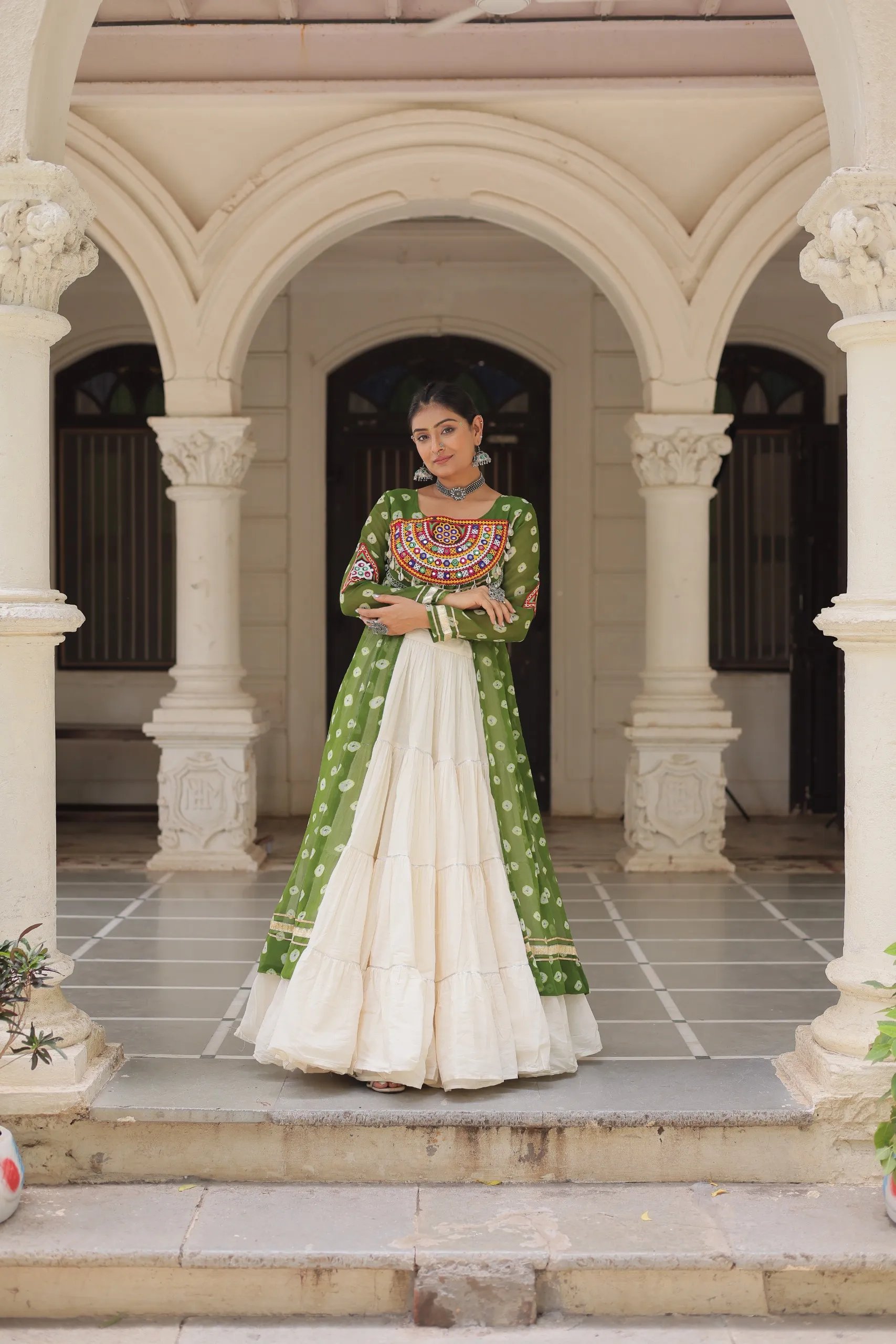 Designer Navratri Kora Cotton Lehenga Choli with Kutchi Work in Surat