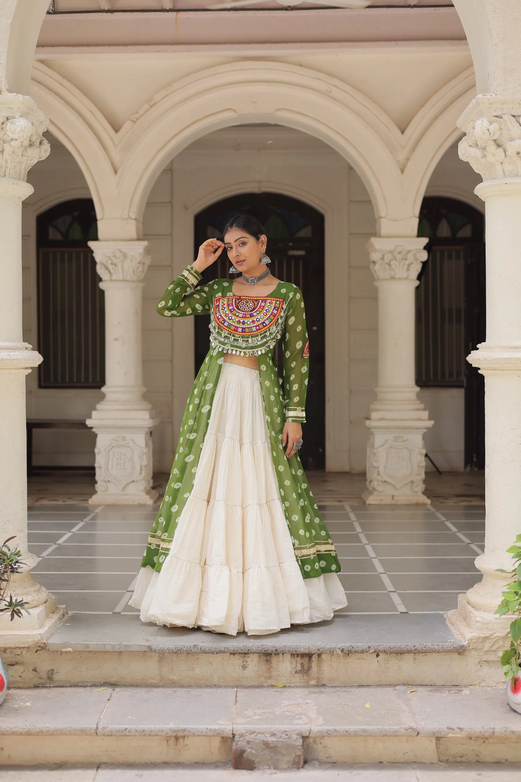 Designer Navratri Kora Cotton Lehenga Choli with Kutchi Work in Surat