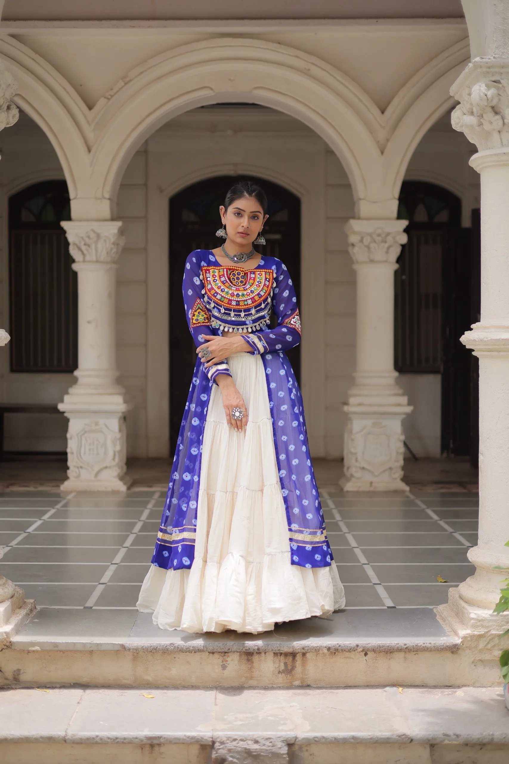 Designer Navratri Kora Cotton Lehenga Choli with Kutchi Work in Surat