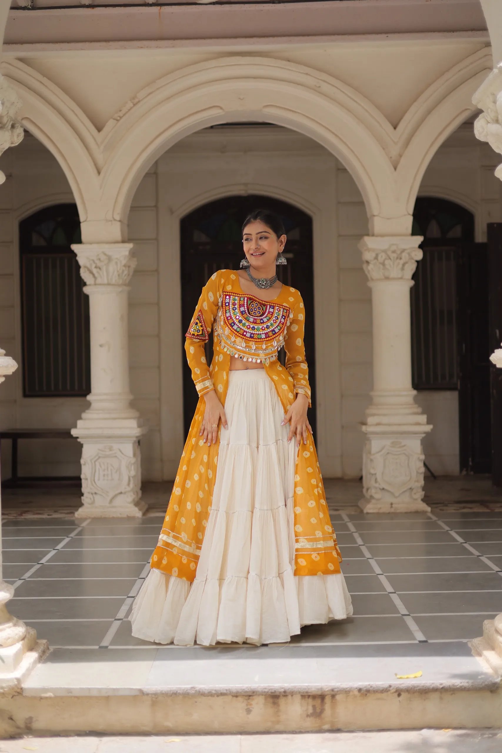 Designer Navratri Kora Cotton Lehenga Choli with Kutchi Work in Surat