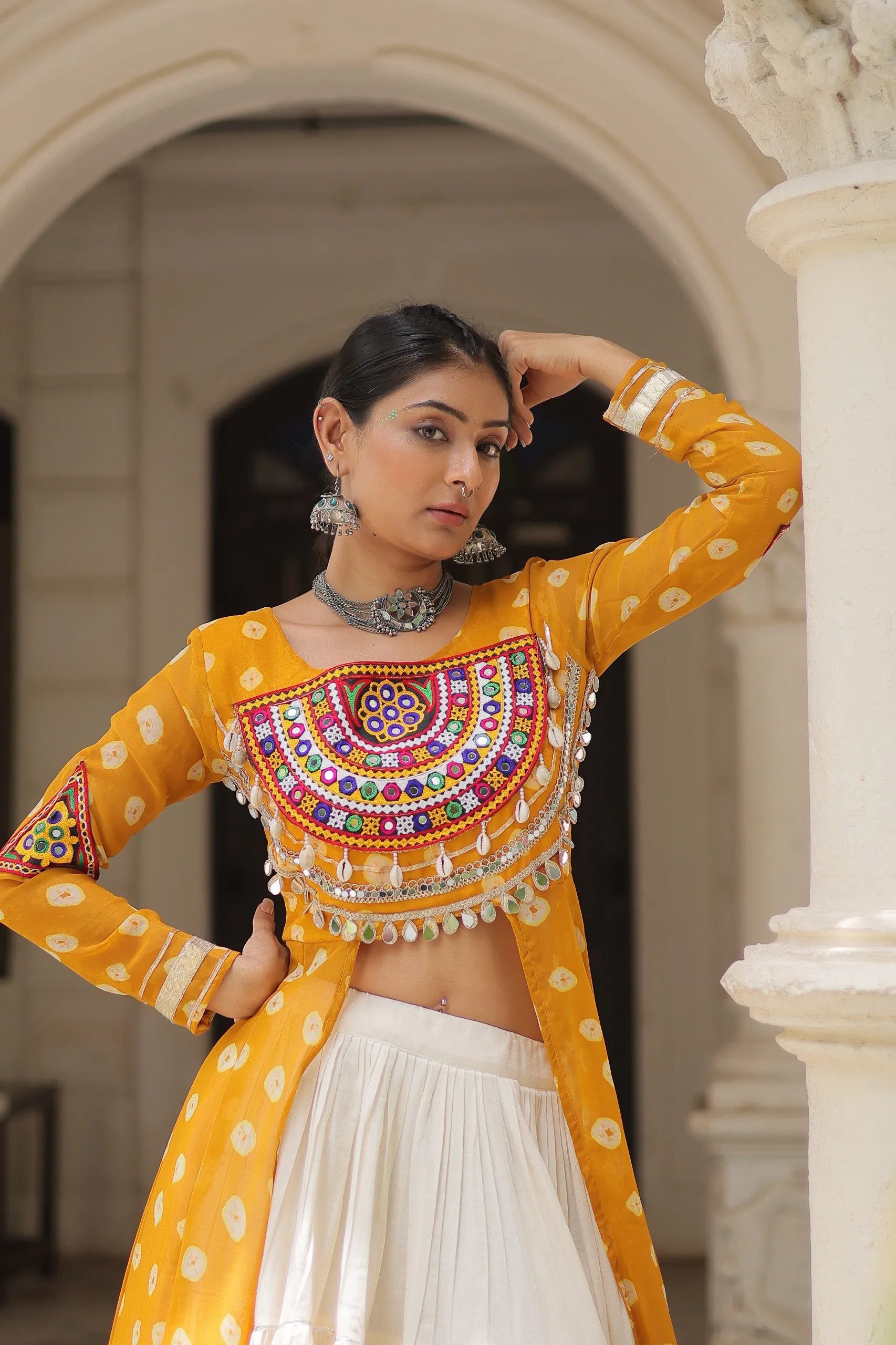 Designer Navratri Kora Cotton Lehenga Choli with Kutchi Work in Surat