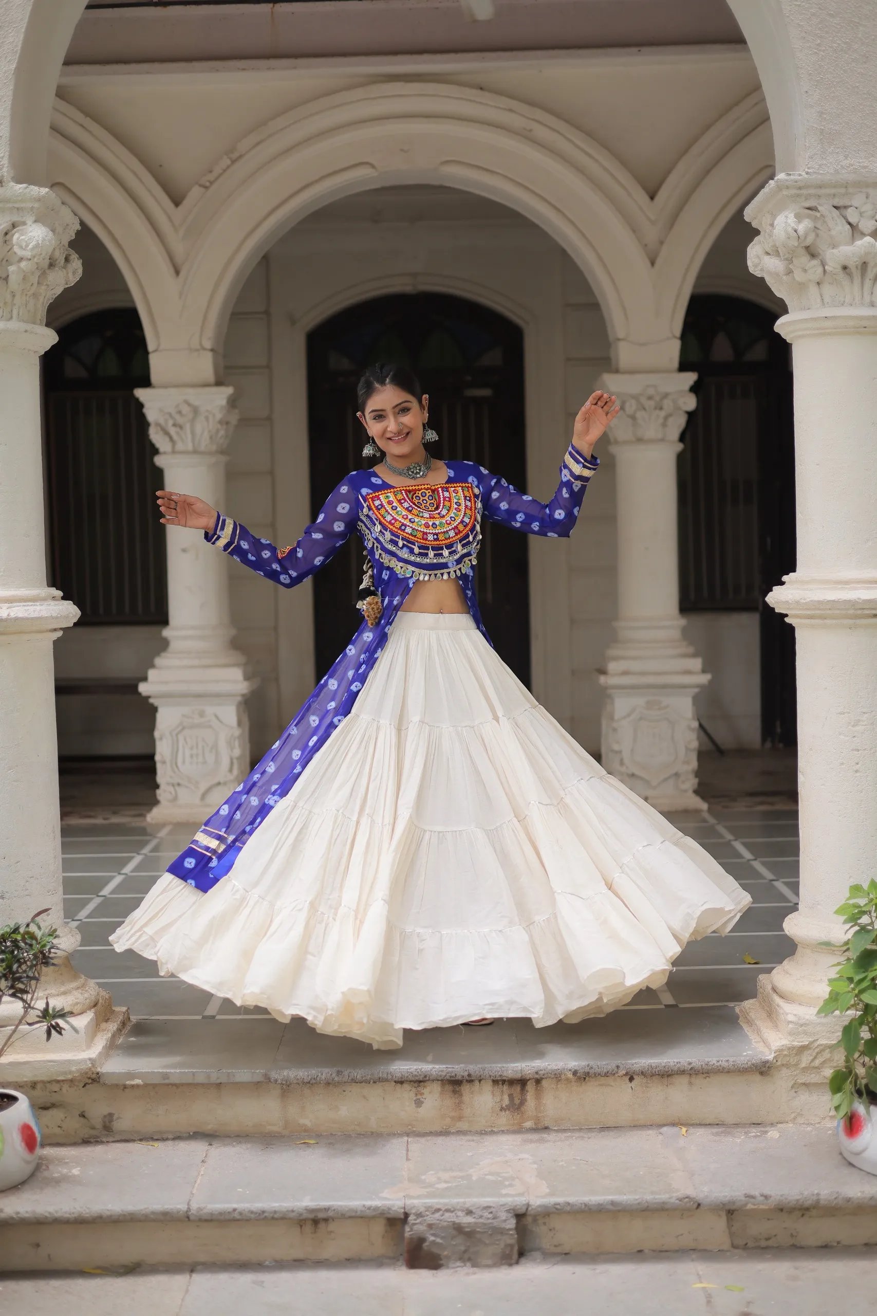 Designer Navratri Kora Cotton Lehenga Choli with Kutchi Work in Surat