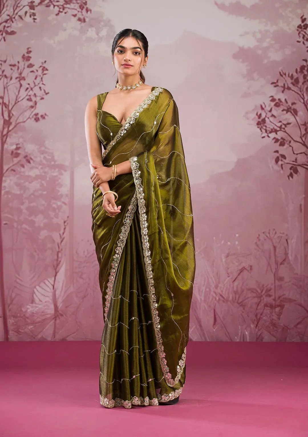 Soft Burberry Silk Party Wear Saree in Surat