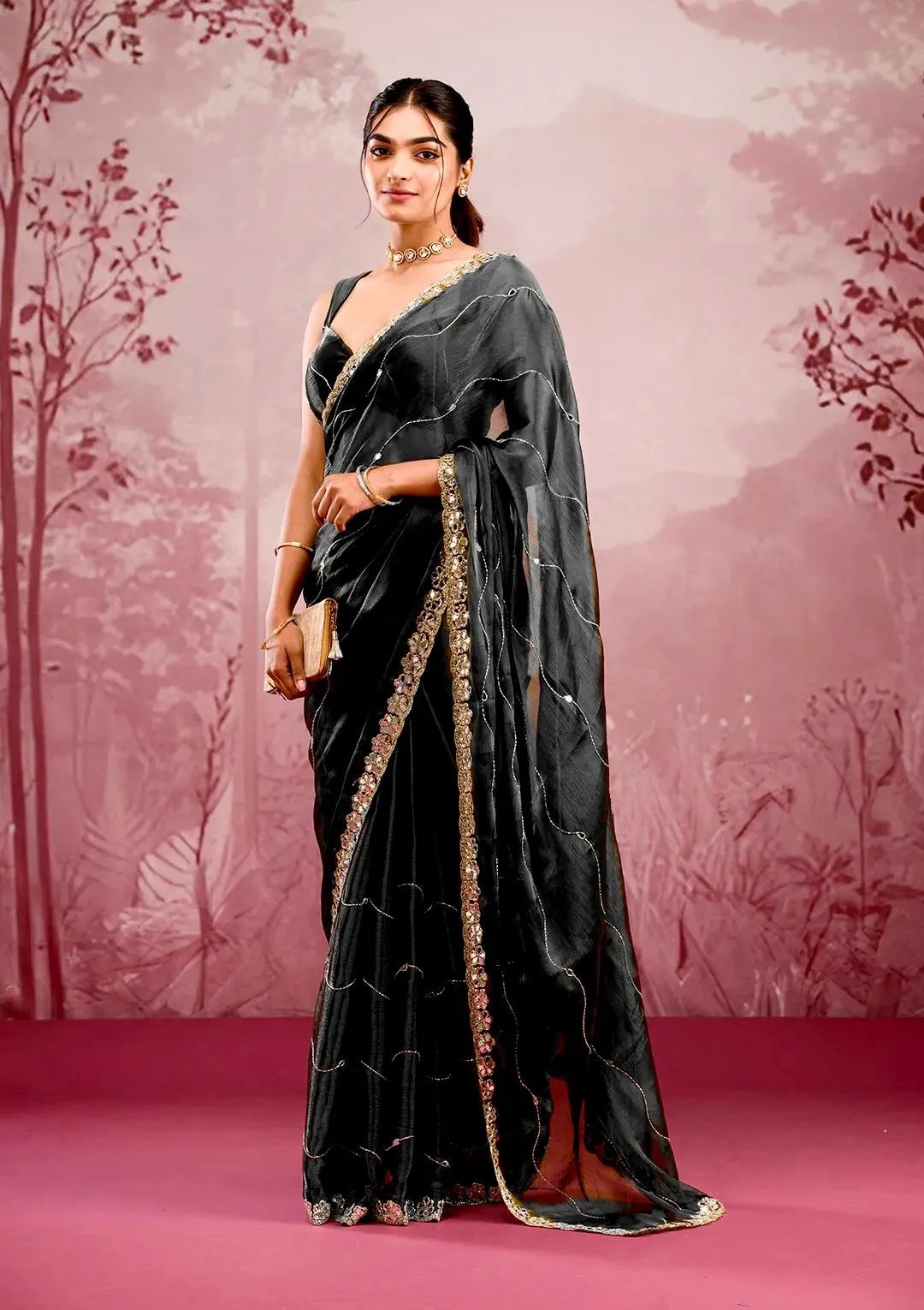 Soft Burberry Silk Party Wear Saree in Surat