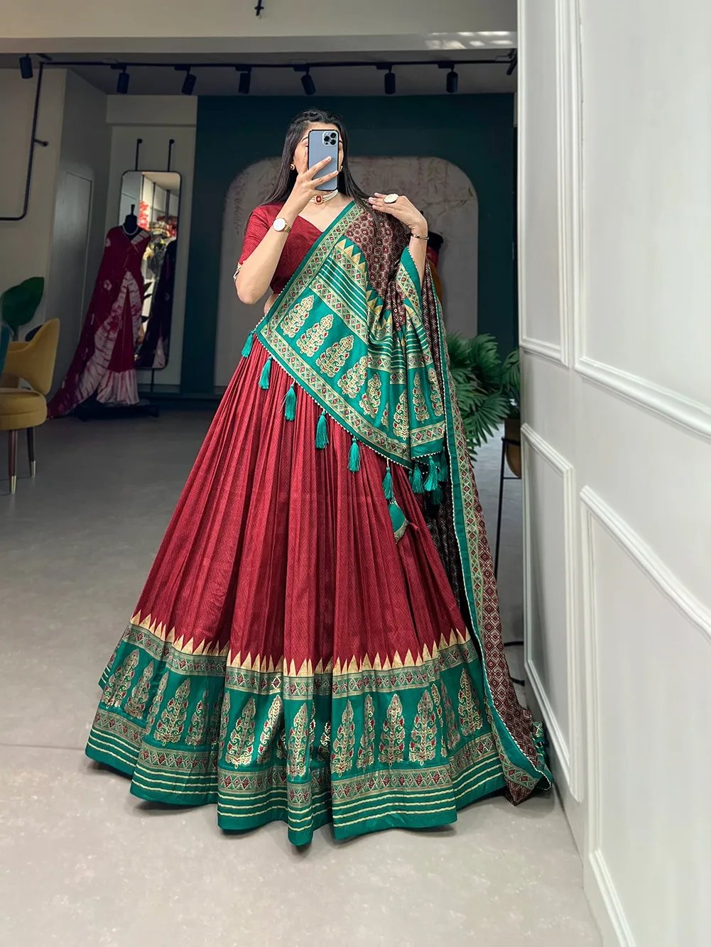 Stylish Navratri Tasar Silk Lehenga Choli with Foil Work in Surat
