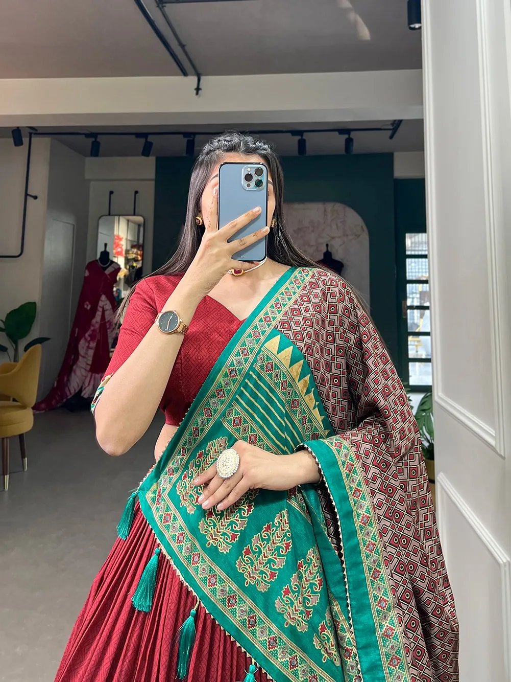Stylish Navratri Tasar Silk Lehenga Choli with Foil Work in Surat