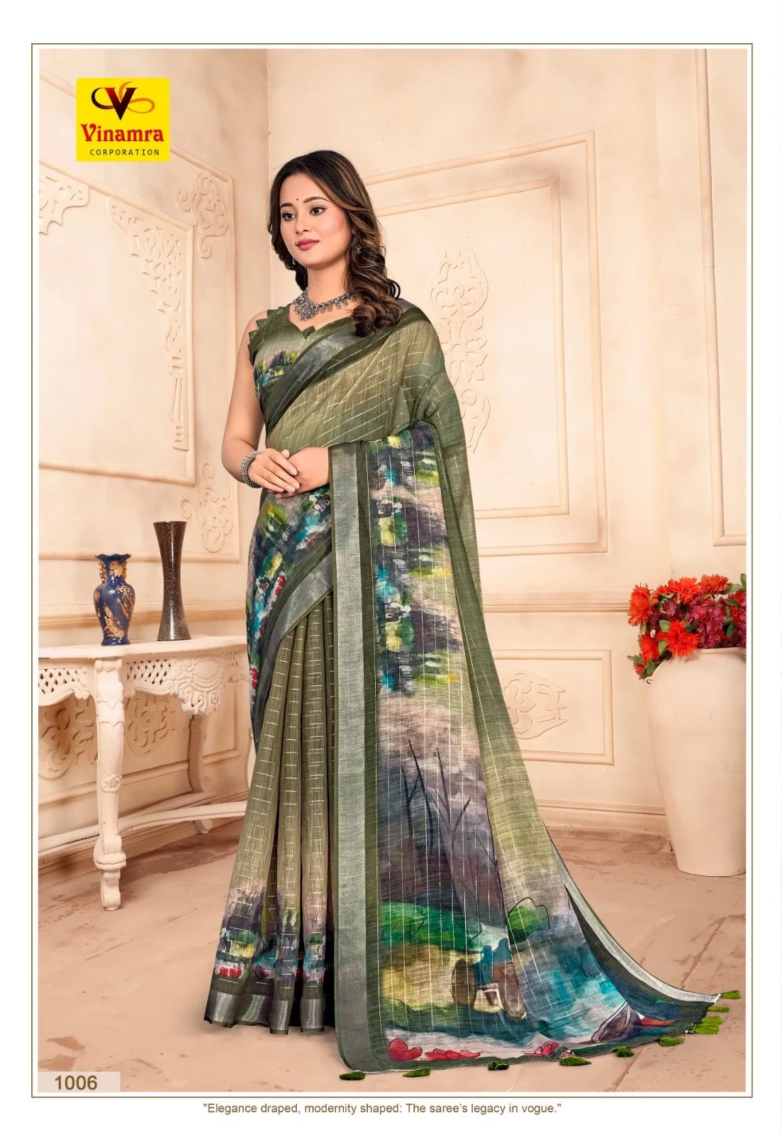 Premium Linen Silver Zari Saree with Elegant Weave in Surat
