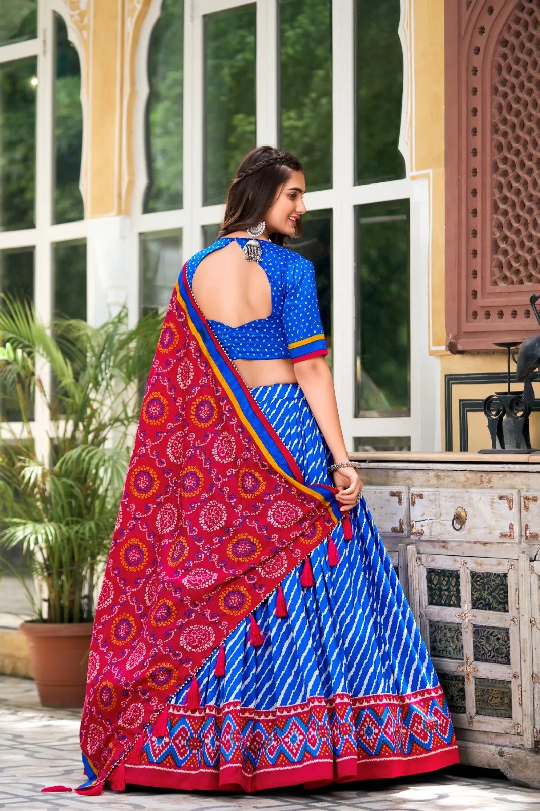 Tussar Silk Lehenga Choli with Leheriya Print & Bandhani Dupatta in Surat
