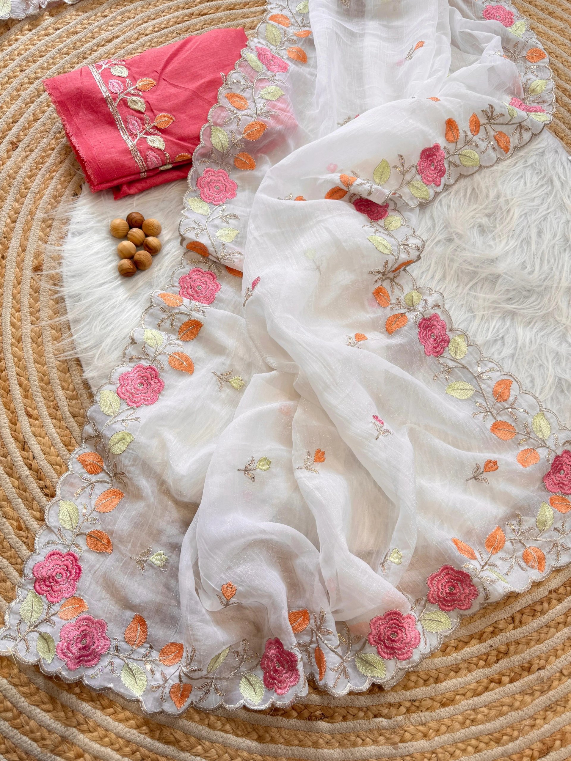 Dual Tone Silk Saree with Silver Thread Floral Embroidery in Surat