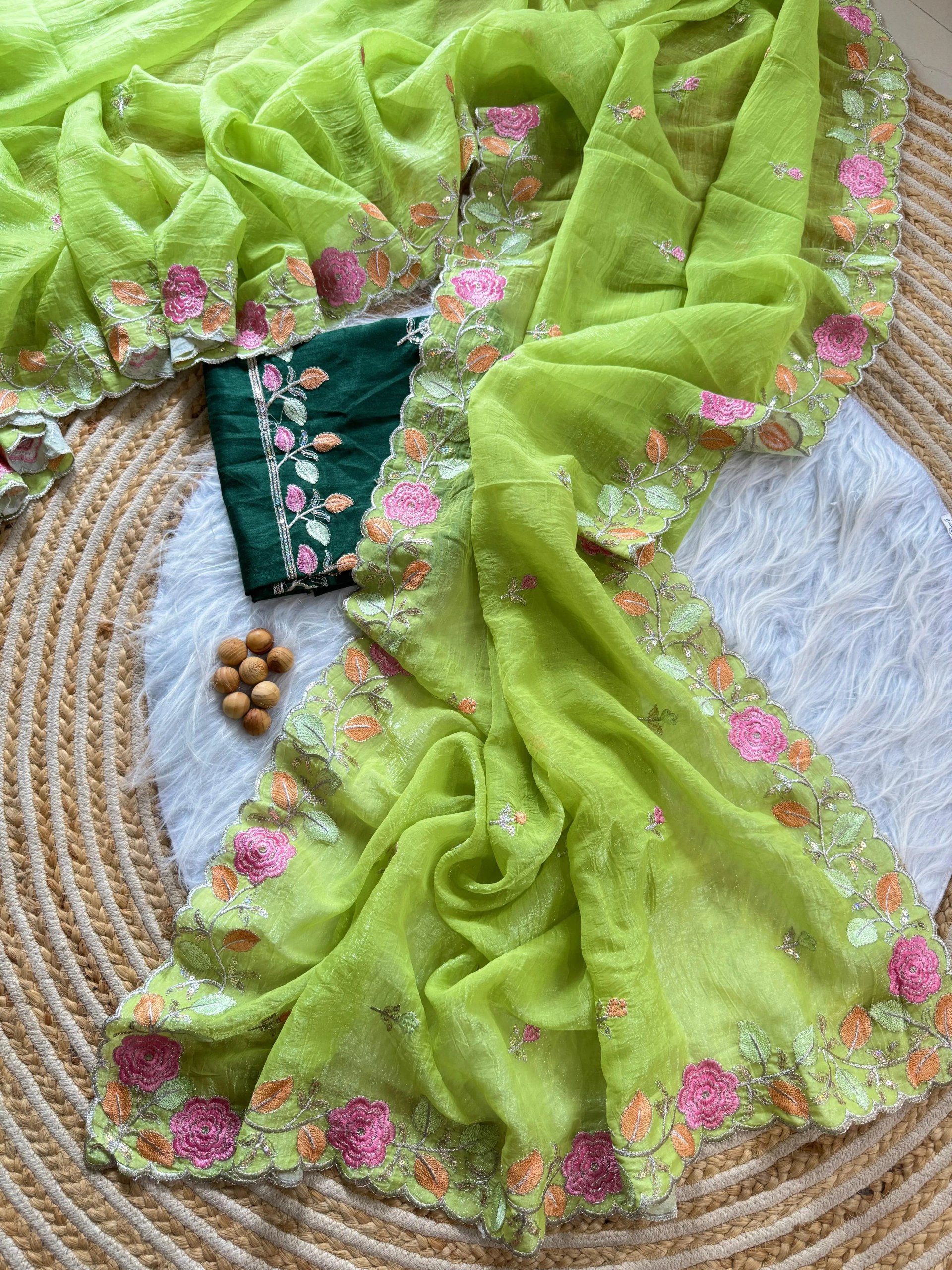 Dual Tone Silk Saree with Silver Thread Floral Embroidery in Surat