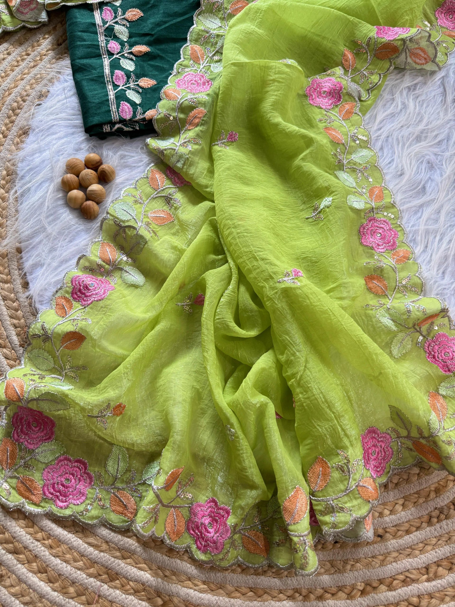 Dual Tone Silk Saree with Silver Thread Floral Embroidery in Surat