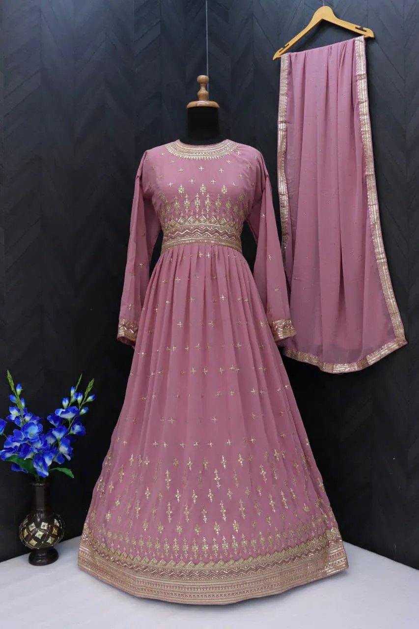 Premium Designer Georgette Gown with Embroidery & Sequence Work in Surat