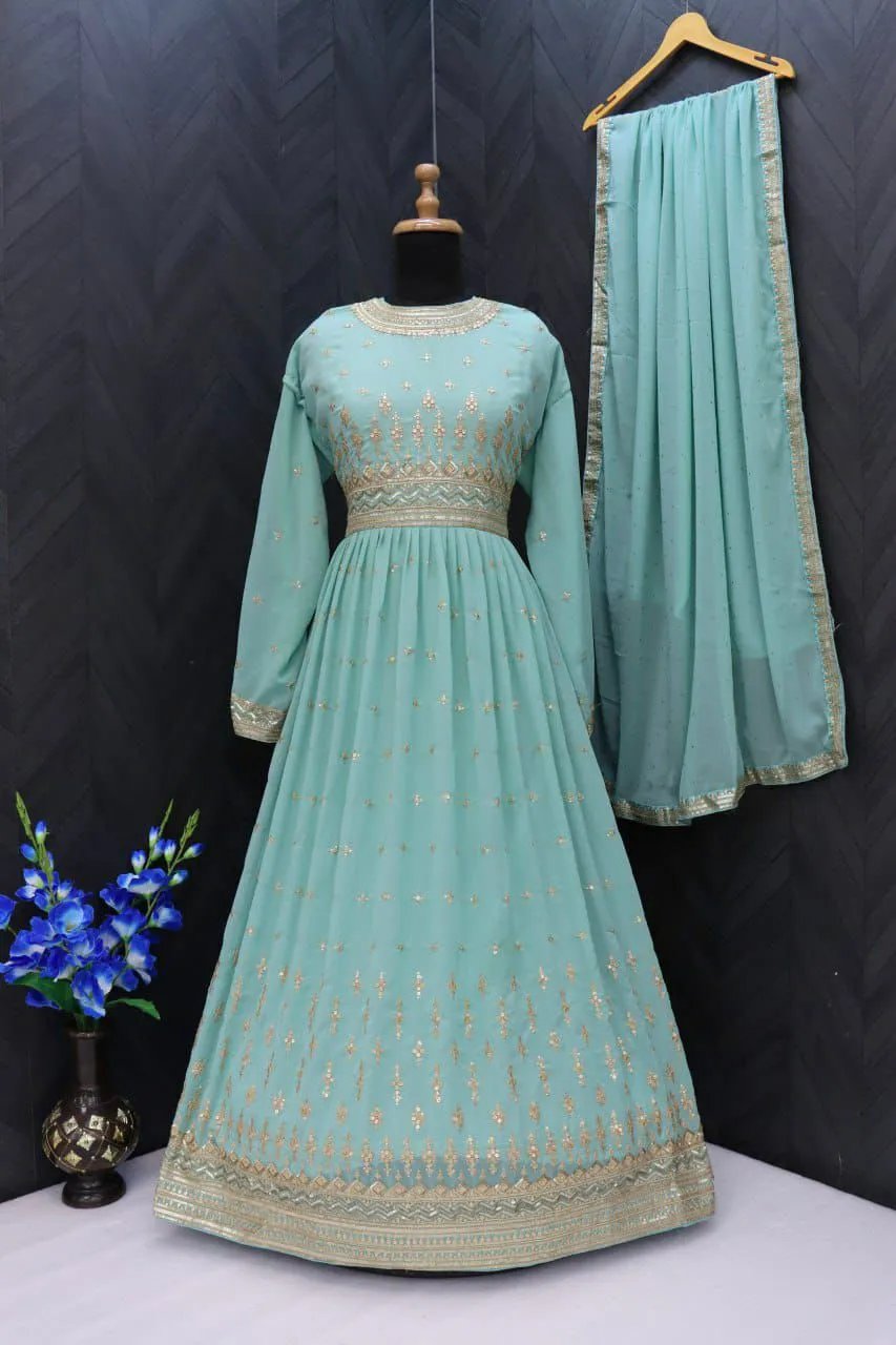 Premium Designer Georgette Gown with Embroidery & Sequence Work in Surat