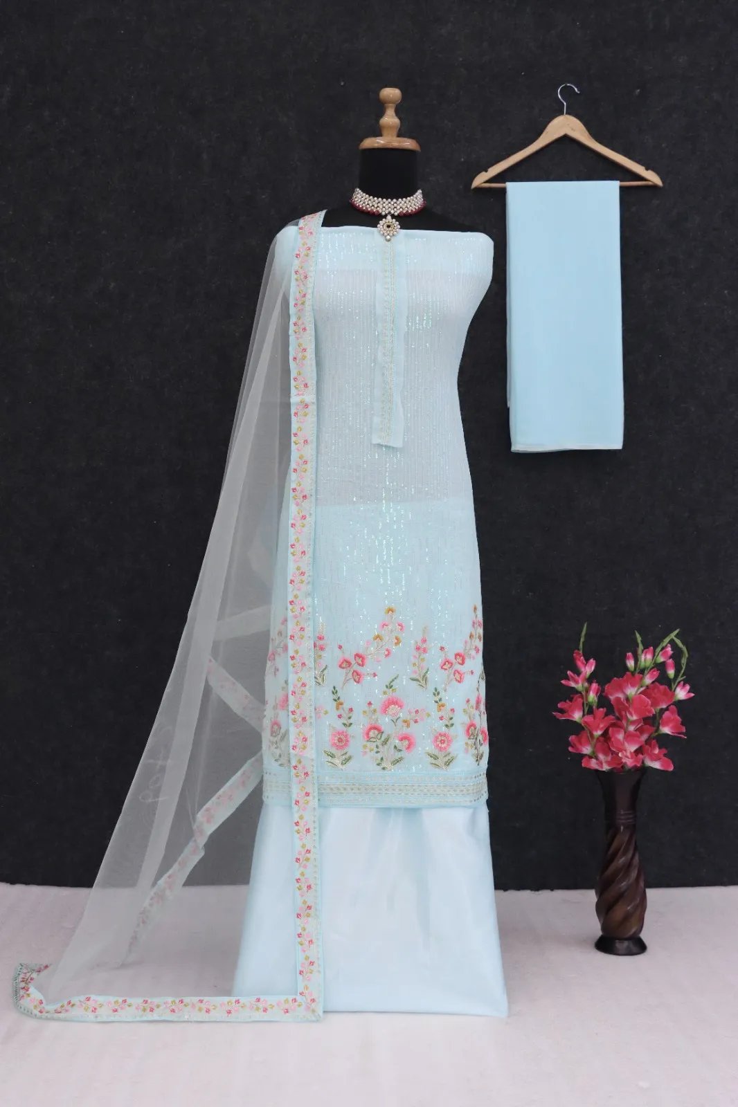 Silk Semi-Stitched Wedding Dress Material with Embroidery in Surat
