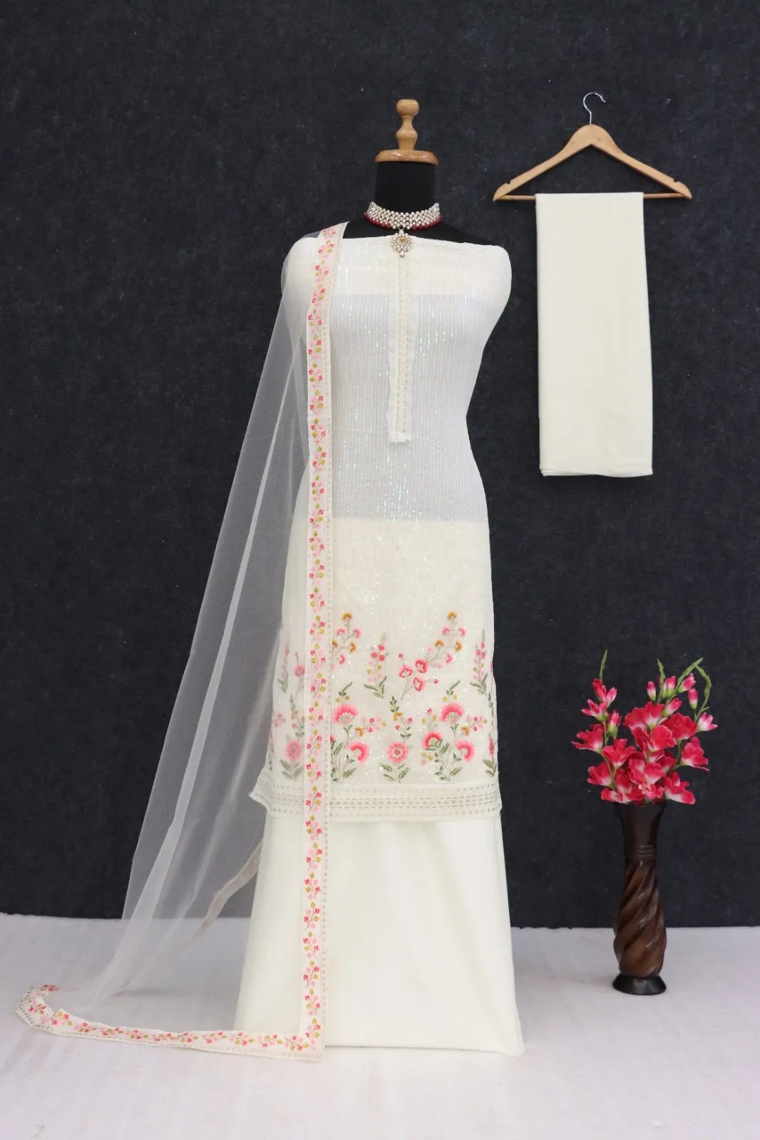 Silk Semi-Stitched Wedding Dress Material with Embroidery in Surat