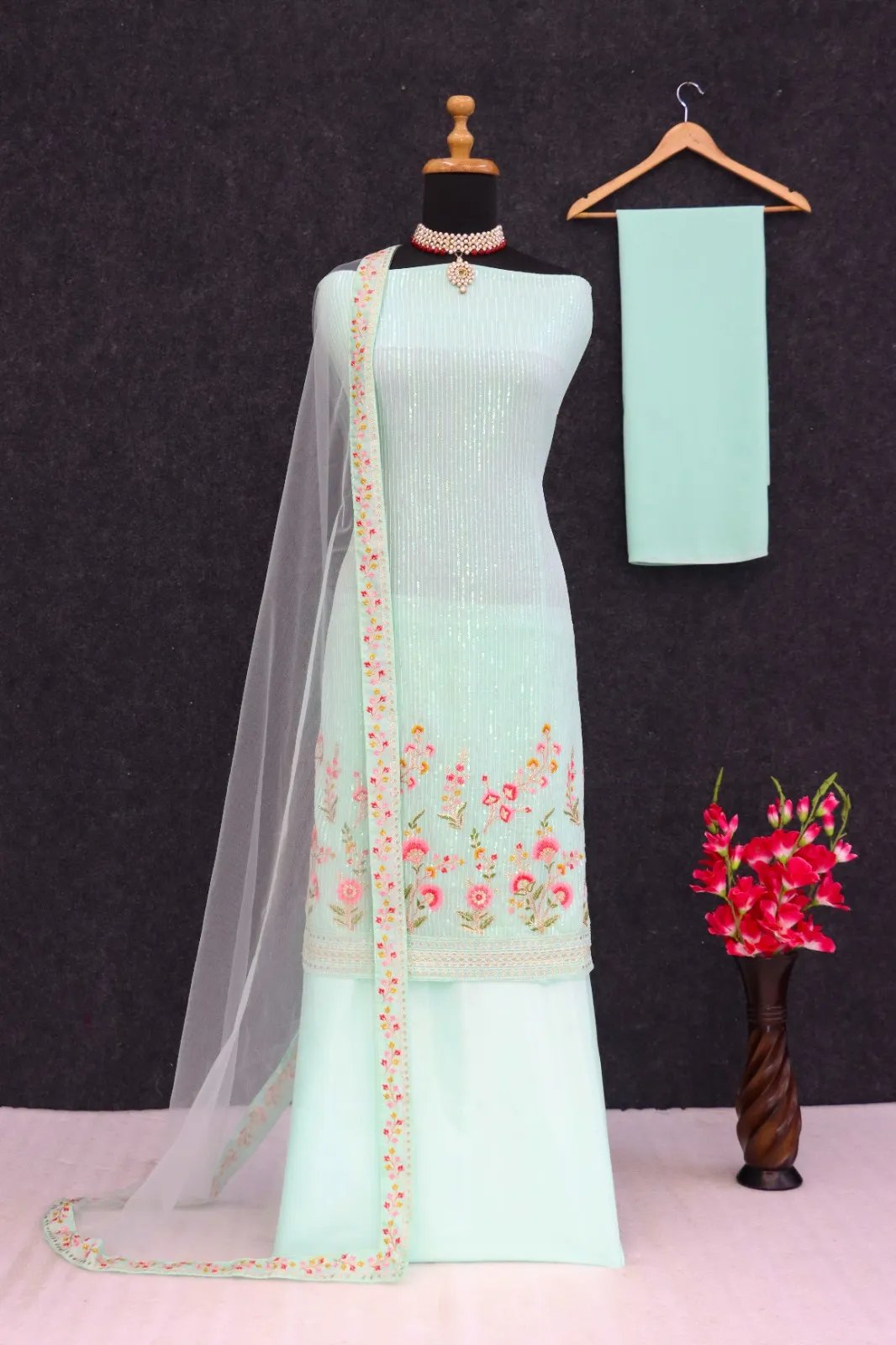 Silk Semi-Stitched Wedding Dress Material with Embroidery in Surat