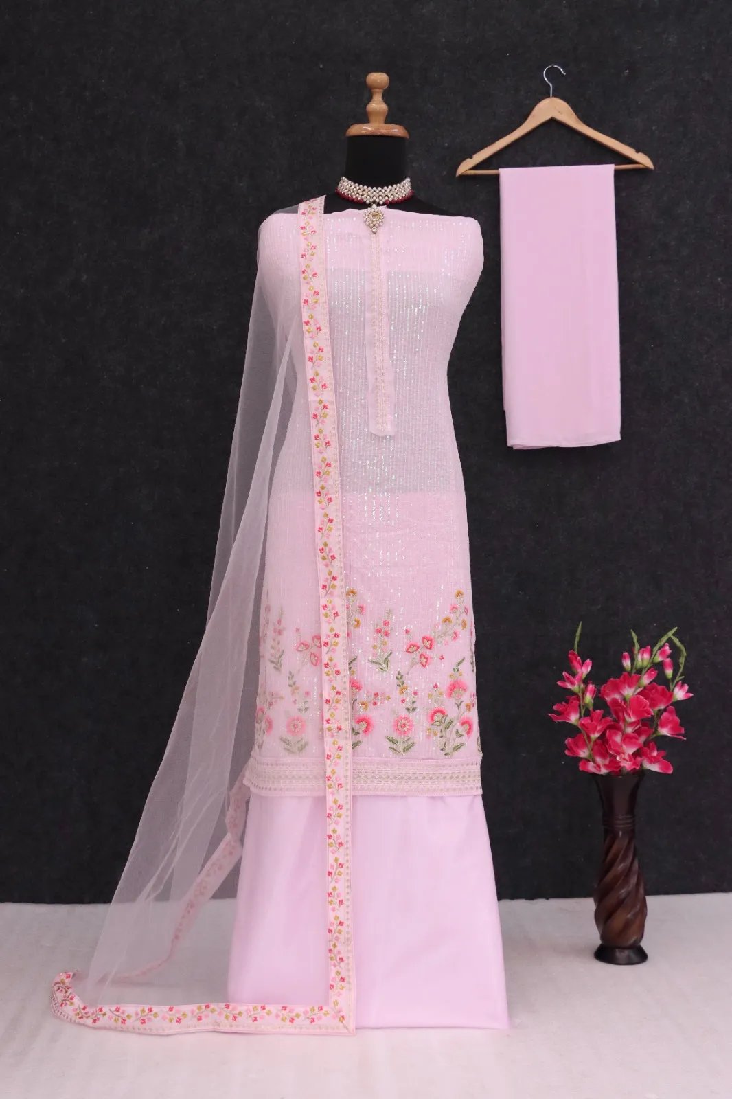 Silk Semi-Stitched Wedding Dress Material with Embroidery in Surat