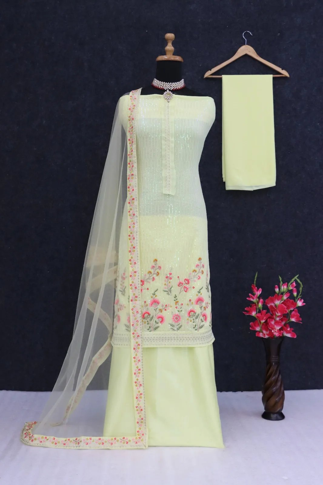 Silk Semi-Stitched Wedding Dress Material with Embroidery in Surat