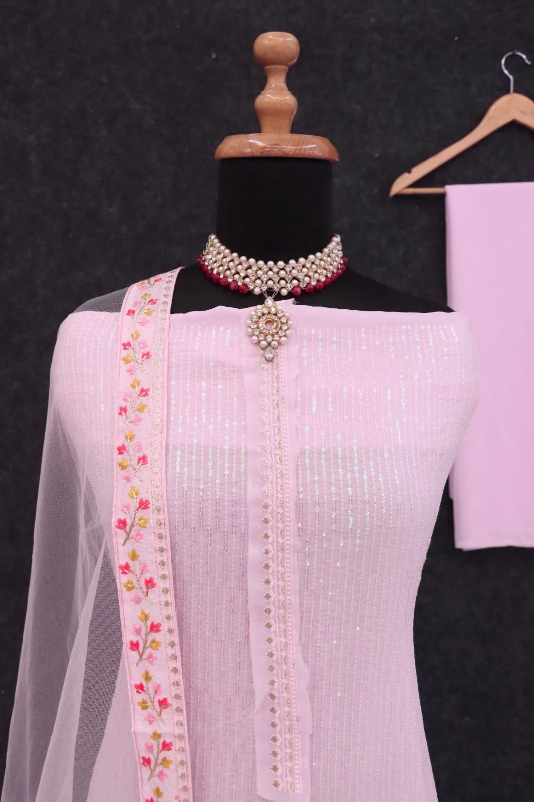 Silk Semi-Stitched Wedding Dress Material with Embroidery in Surat