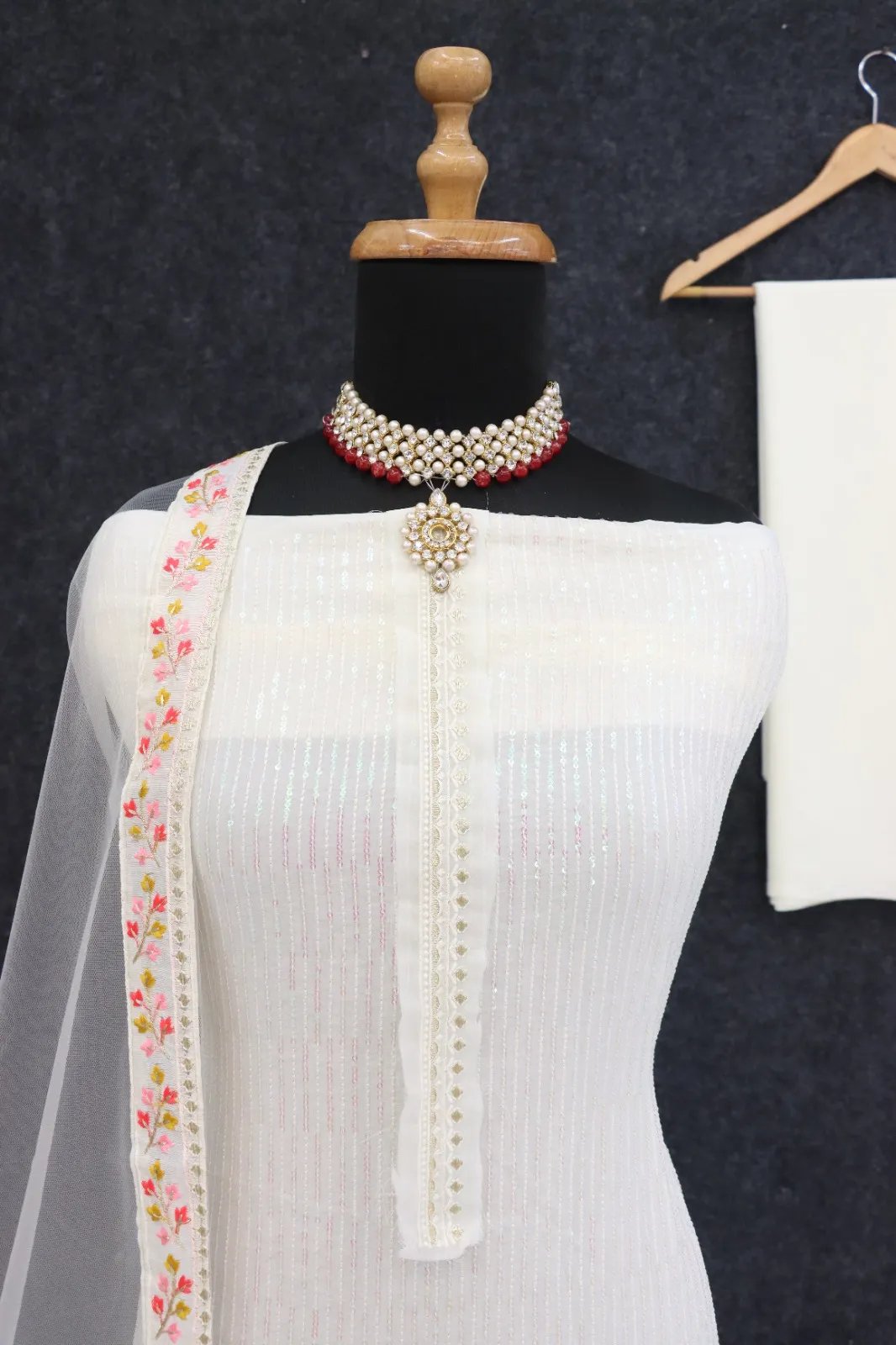 Silk Semi-Stitched Wedding Dress Material with Embroidery in Surat