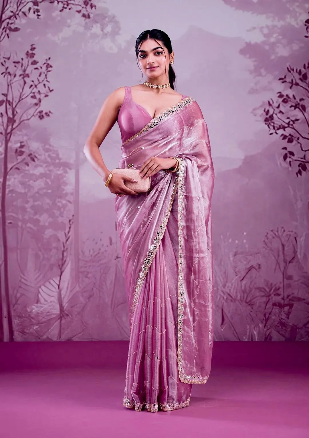 Party Wear Silk Saree with Mirror Hand Work & Embroidery in Surat